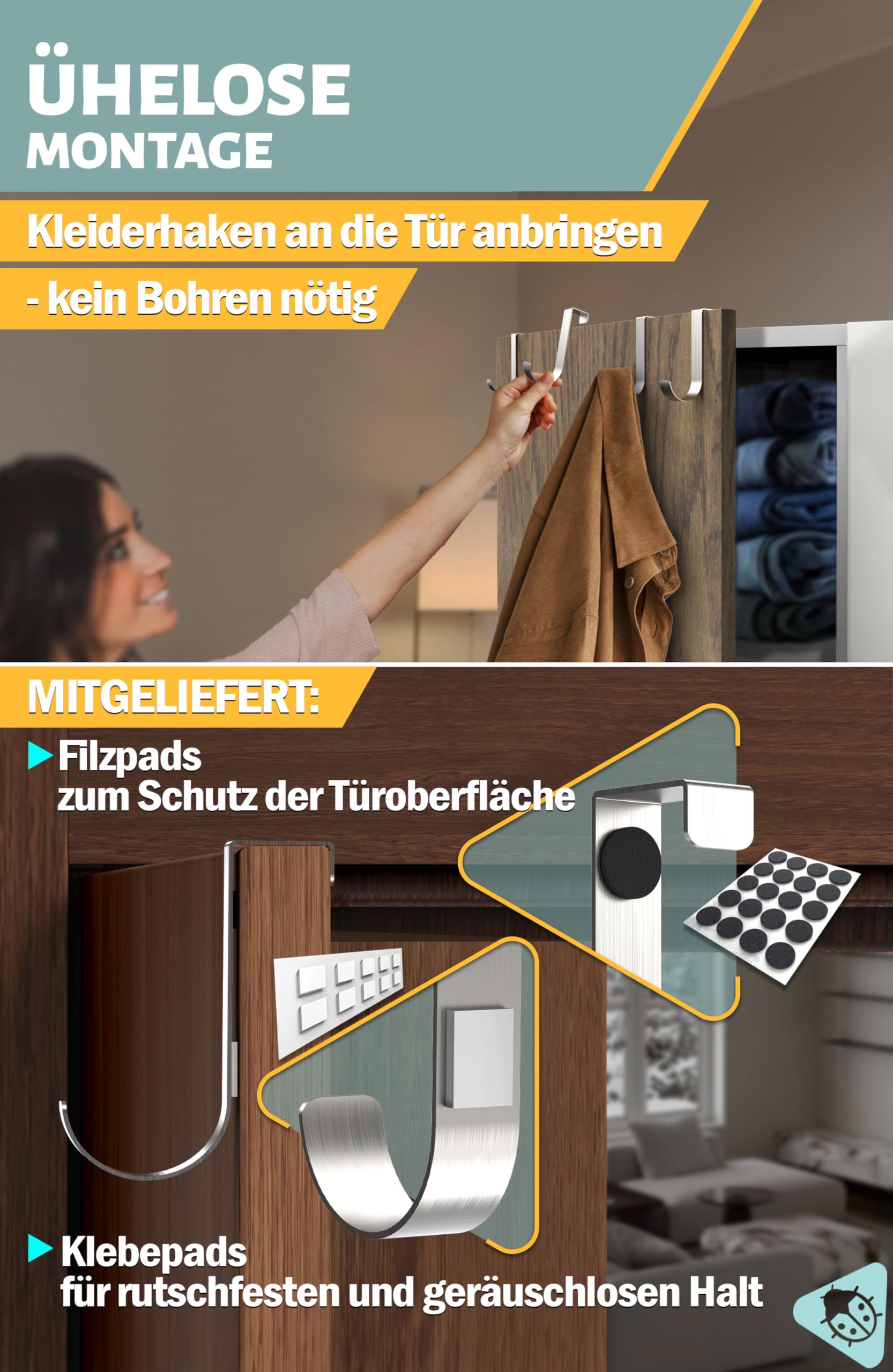 Set Di 10 Ganci Porta Extra Resistente Per Asciugamani E Accappatoi - Acciaio Inox