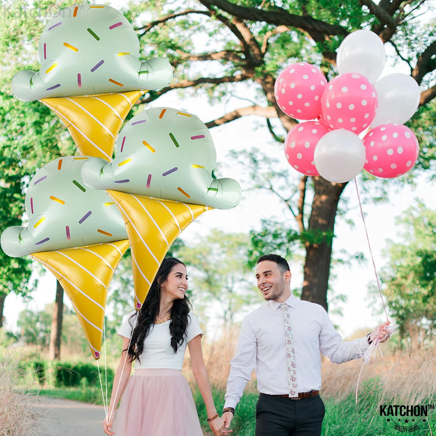 KatchOn, Giant Ice Cream Balloons - 37 Inch, Pack of 3 | Ice Cream Cone Balloon for IceCream Birthday Party Decorations | Summer Party Decorations | Baby Shower Decoration, Birthday Decoration