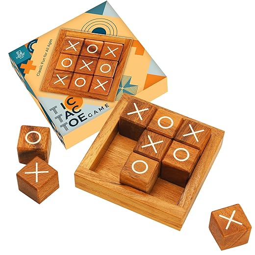 BSIRI Tic Tac Toe for Kids and Adults Coffee Table Living Room Decor and Desk Decor Family Games Night Classic Board Games Wood Rustic for Families Size 4 Inch