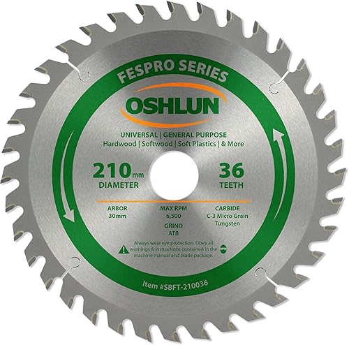 Oshlun SBFT-210036 8.268 in 36 dientes FesPro de uso general ATB hoja de sierra con eje de 1.181 in para Festool TS 75 EQ