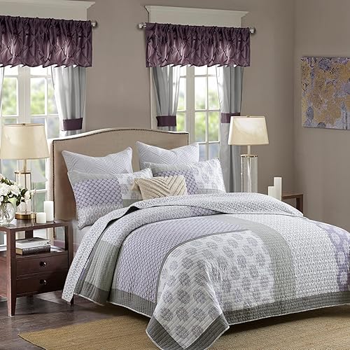 Miniatura 3 de Y-PLWOMEN Colchas tamaño Queen, 100% algodón, ligero, suave, tamaño Queen, colcha acolchada, color morado, gris, blanco, juego de ropa de cama