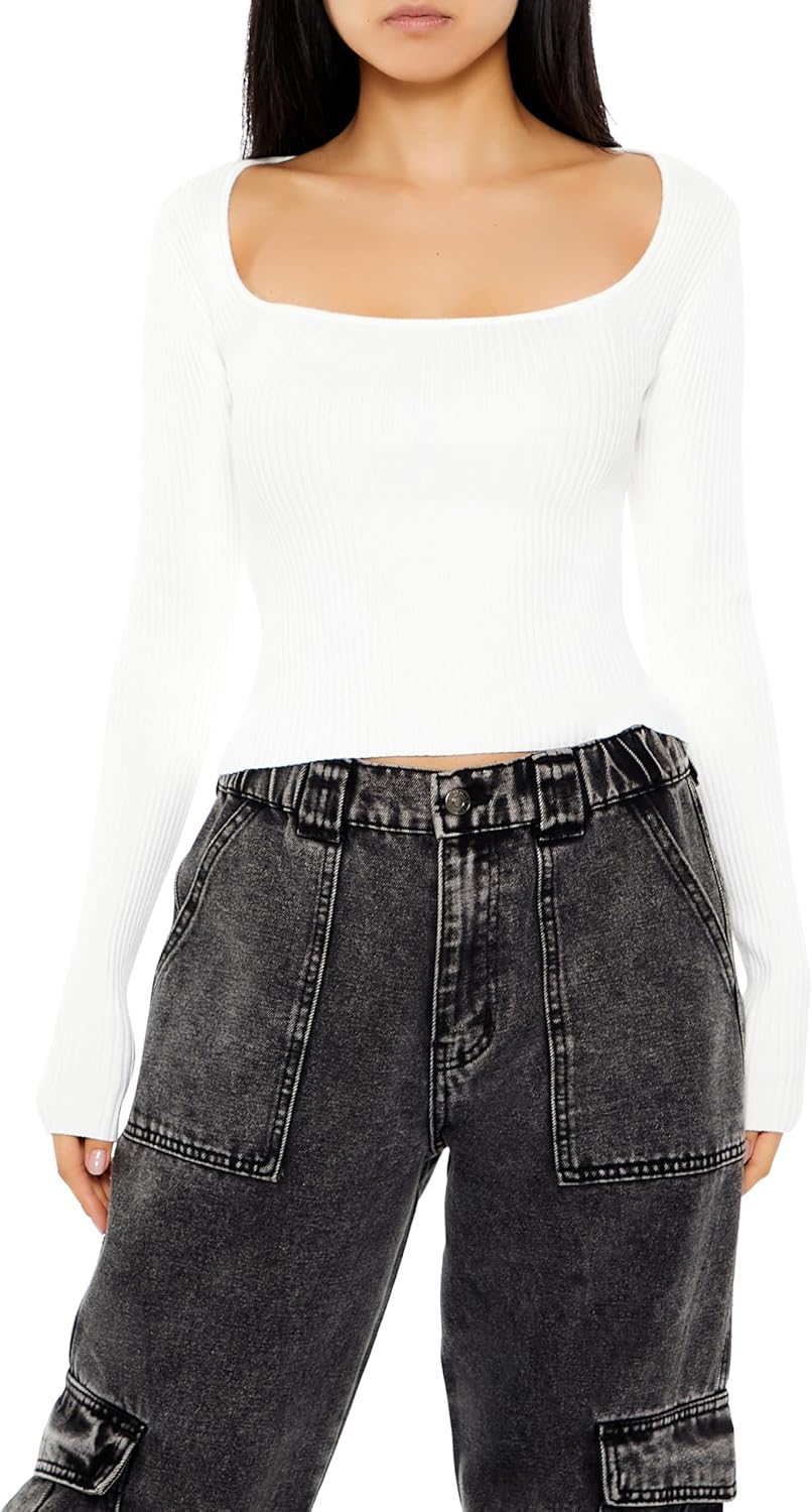Forever 21 Womens Cropped Rib-Knit Sweater