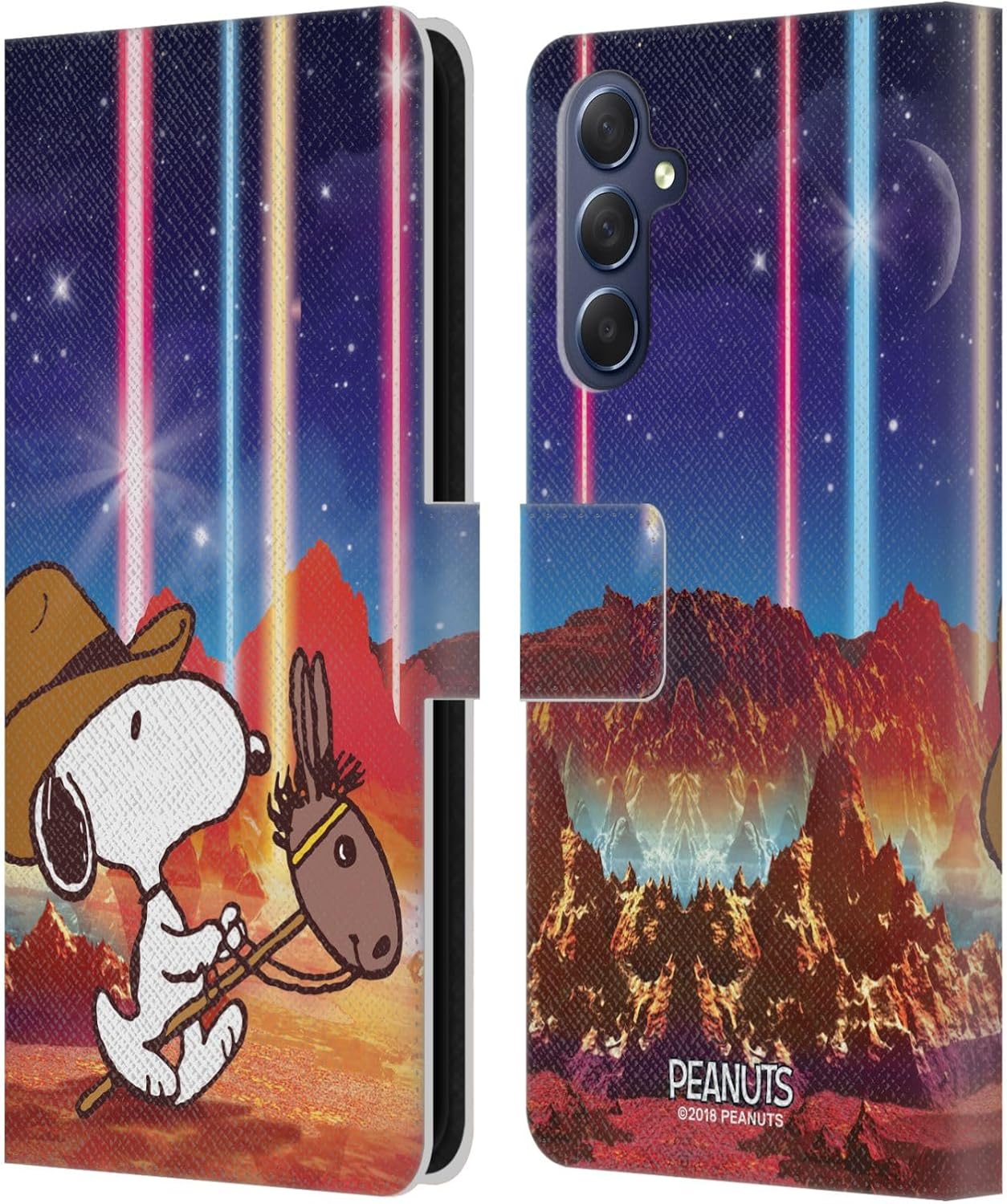 Head Case Designs Officially Licensed Peanuts Nebula Horse Riding Snoopy Space Cowboy Leather Wallet Case Compatible with Samsung Galaxy M54 5G