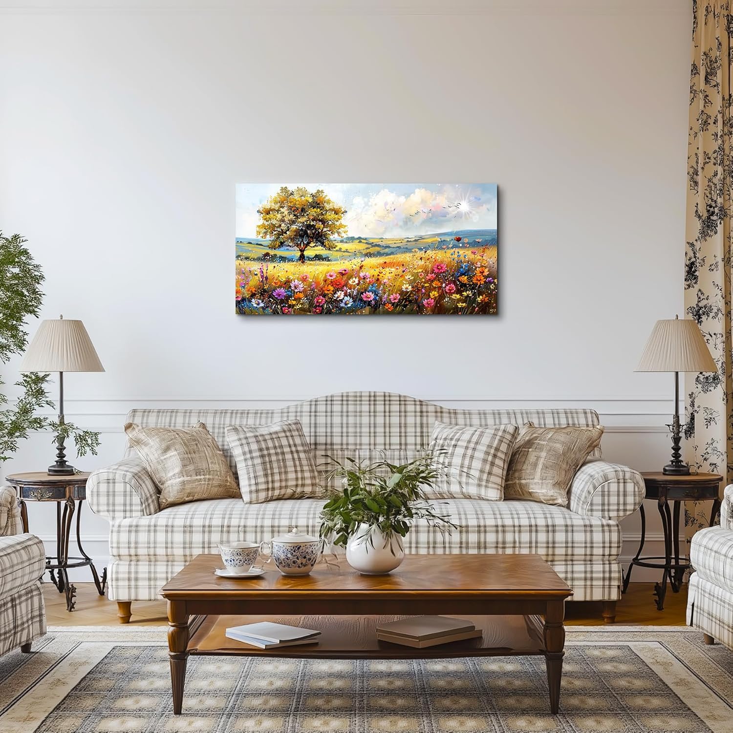lianyibo Vintage Yayoi Kusama łąki plakaty, japońska sztuka ścienna, abstrakcyjny krajobraz obraz na płótnie, dekoracja domu (50x100/bezramowe)