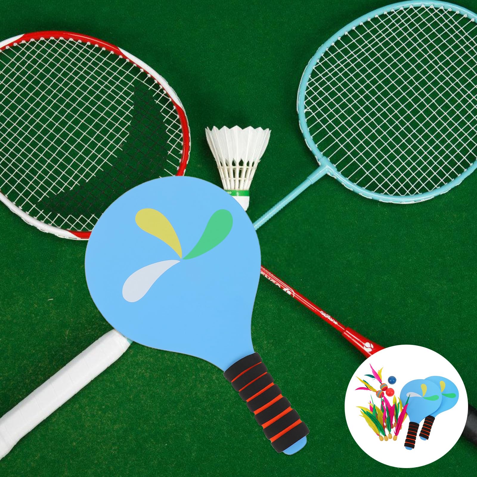 YARNOW Set da Badminton Portatile Racchette Spesse per Adulti | Legno, Spugna e Piume D'anatra, Palline e Volani Inclusi, per Attività Ricreative e Cortile