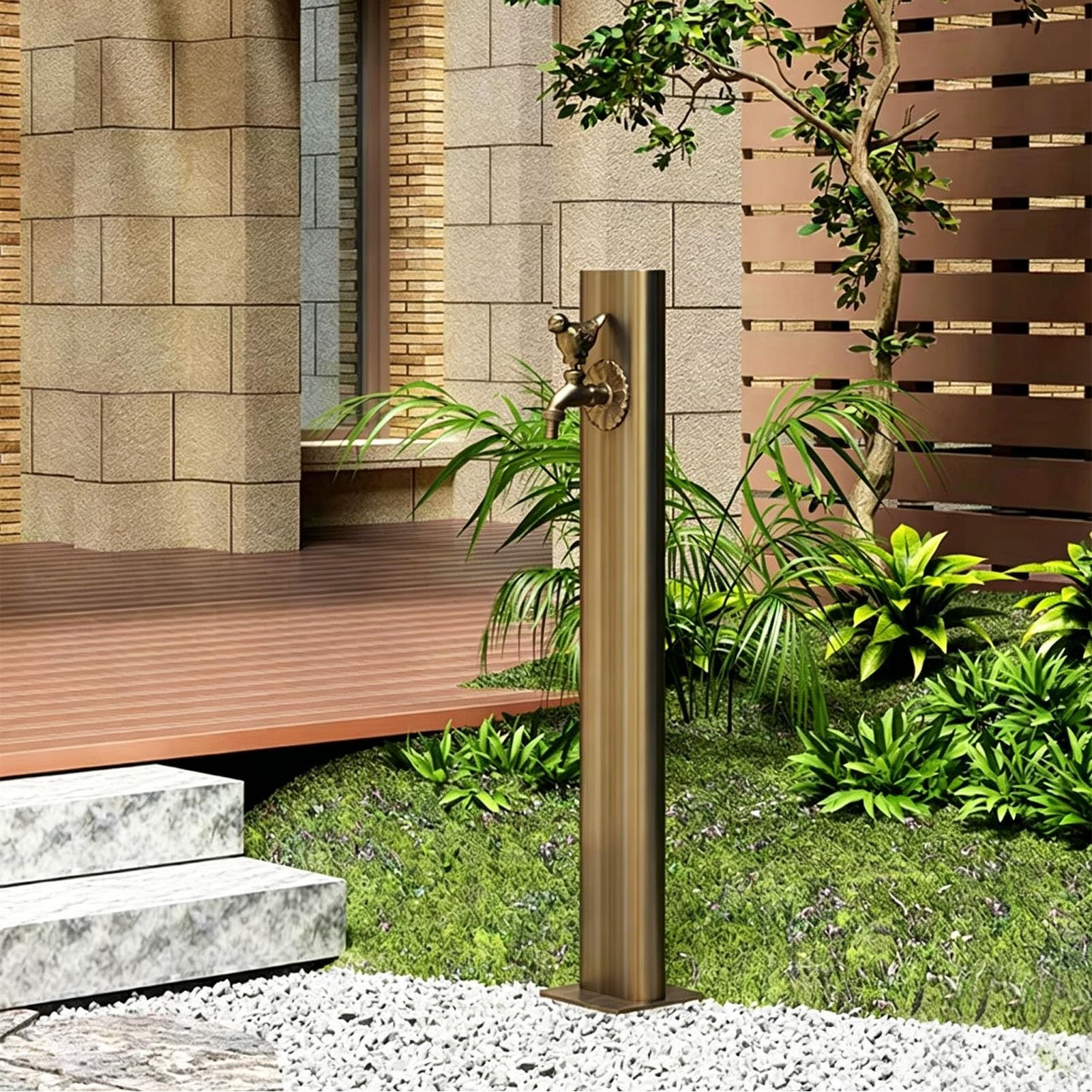 Junvstor Color 1 86Cm/33.7In Freestanding Outdoor Faucet Stand - Sturdy Water Spigot For Garden Irrigation & Water Access Vertical Water Column, Antique Bronze Garden Tap Fountain With Faucet(,Bottom Inlet)