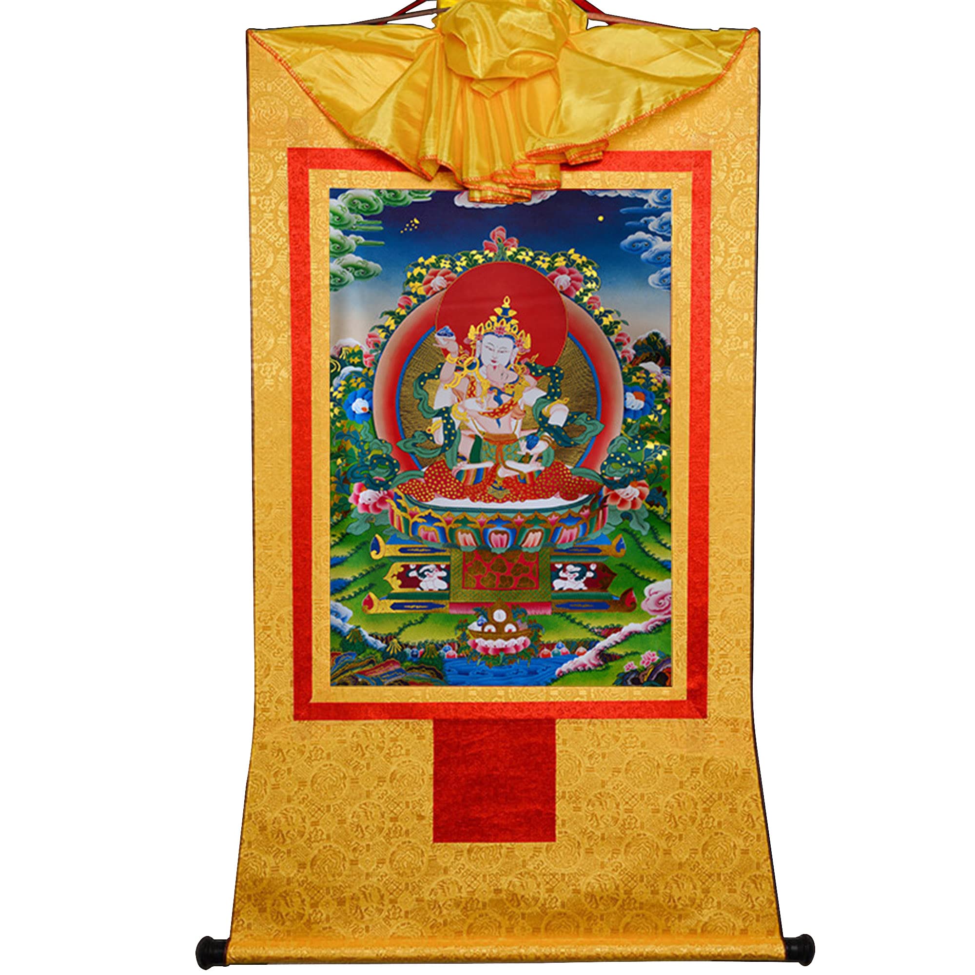 Gandhanra Tibetan Buddhist Thangka Wall Hanging,The Yab-Yum Form of Dorje Sempa Vajrasatva Thangka,Hot Stamped Brocade Buddhist Tapestry for Zen Home Decor, Meditation, Spiritual Relaxation