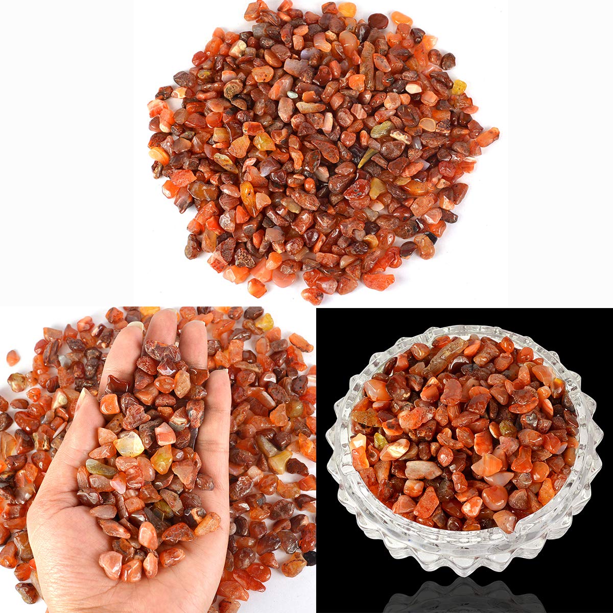 Reiki Crystal Products Natural Carnelian Crystal Stone Chips Dust Raw Rough Stone for Vastu Correction, Reiki Healing and Crystal Healing Stons Pack 0f 100 Gm