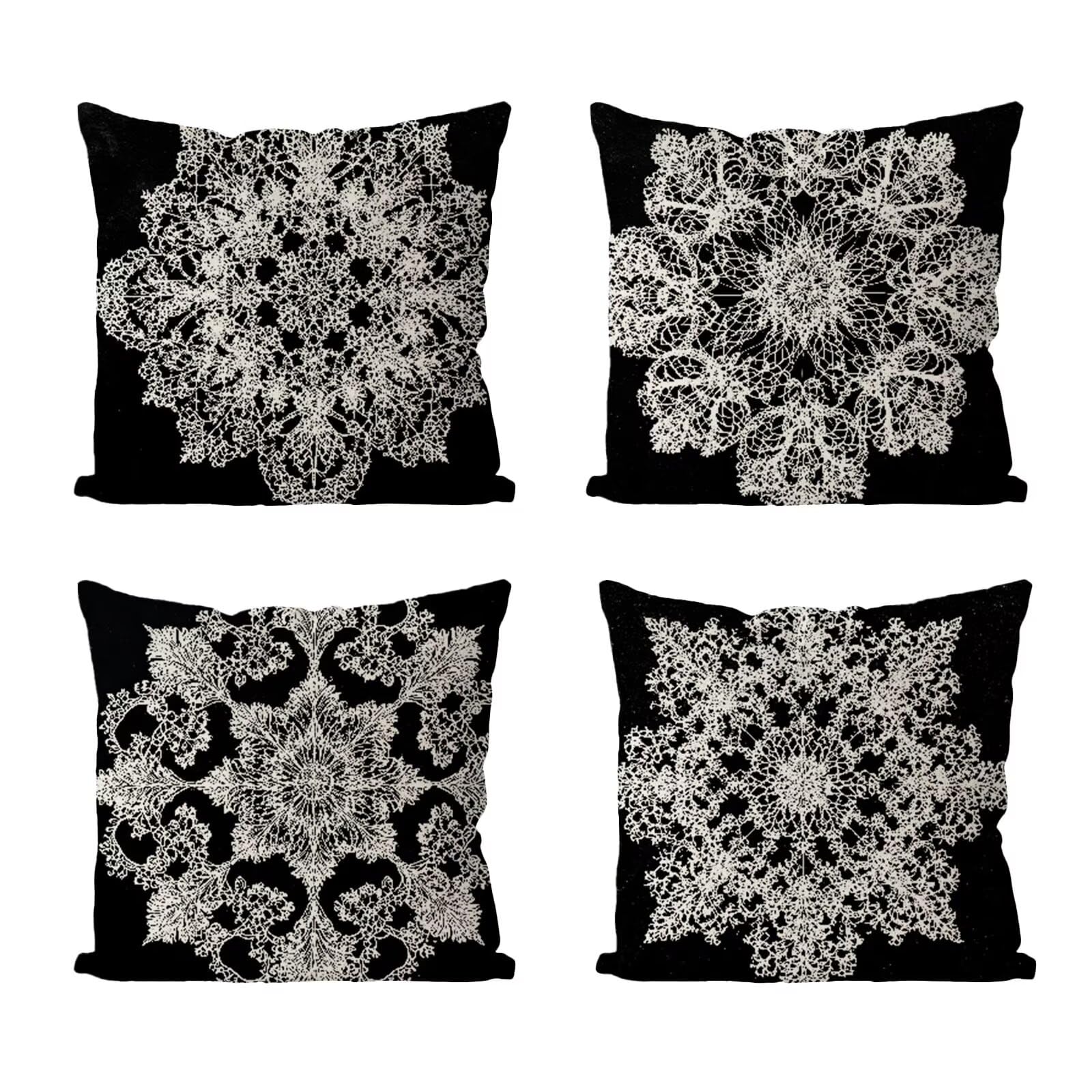 Kissenbezug 65x65 4er Set, Outdoor Kissen Schwarz Sofakissen, Wasserdicht Kissenbezüge Mandala Dekokissen mit Unsichtbarem Reißverschluss, Zierkissenbezüge für Schlafzimmer Sofa Stuhl Bett G1-685