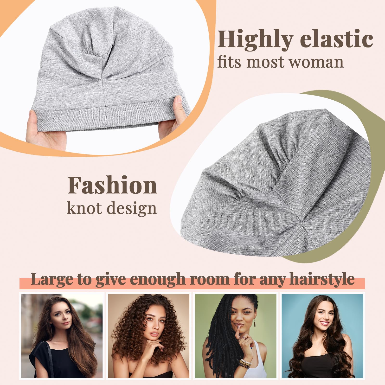 JenPen 4 gorros de dormir con forro de satén para mujer, gorro de seda suave, turbante para quimioterapia, cubiertas para la cabeza, envolturas para el cabello para pacientes con cáncer y pérdida de