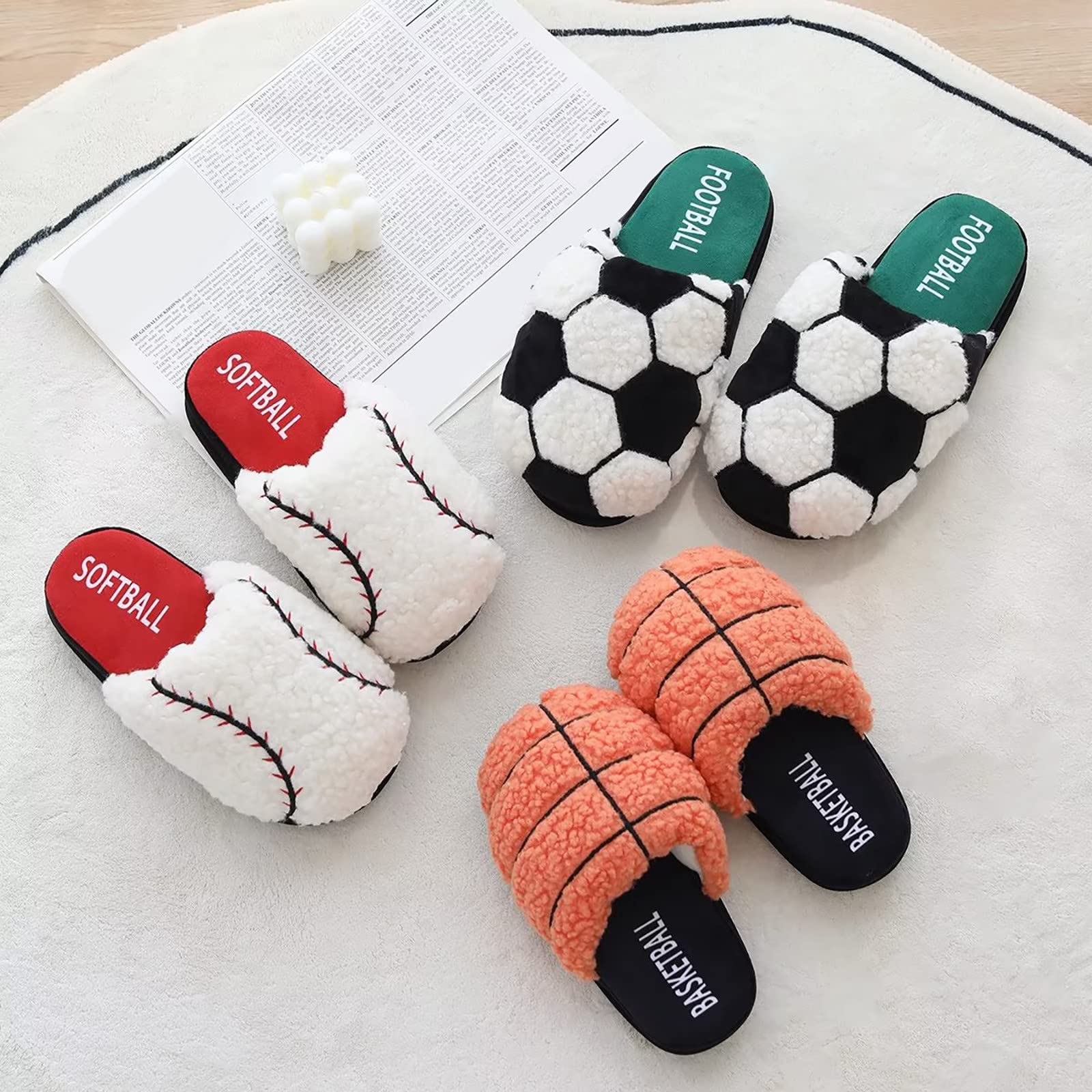Pantuflas para mujer, para otoño e invierno, fútbol, baloncesto, béisbol, para padres e hijos, lindas pantuflas antideslizantes para interiores y hogar