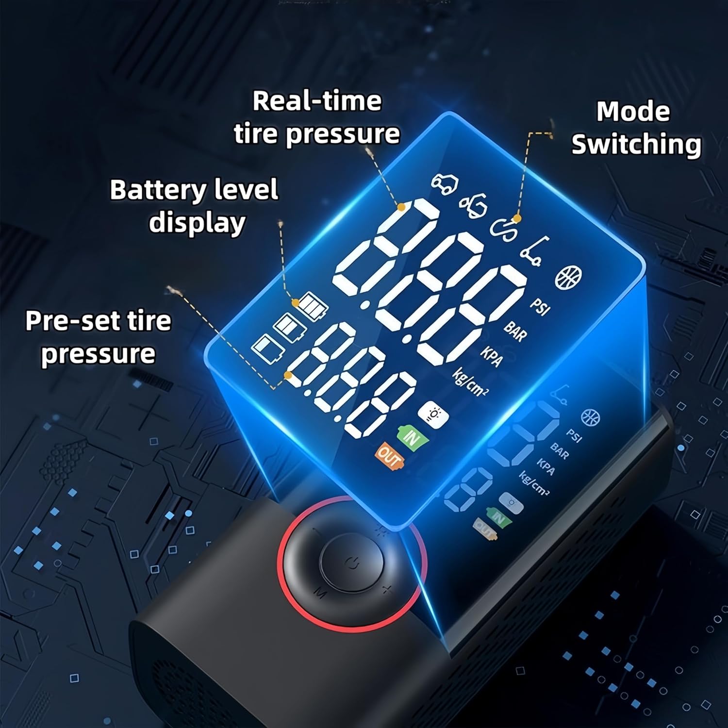 Tire Inflator Portable Air Compressor,Electric Air Pump,150PSI Air Compressor Portable,Cordless Air Pump for Car Tires, Motorcycles, Balls with LED Light (007)