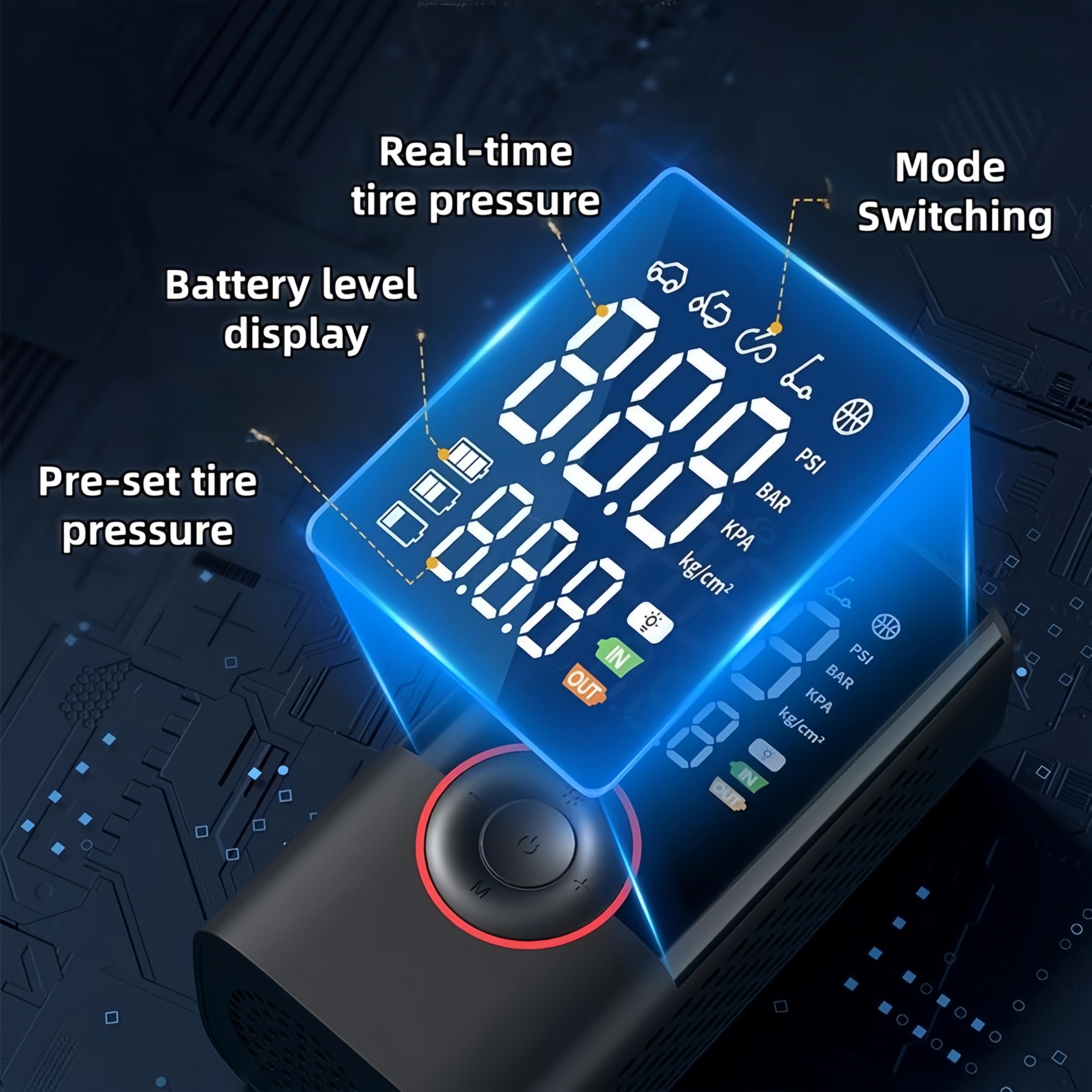 Compressore d'aria portatile, pompa ad aria elettrica, compressore d'aria portatile da 150 psi, pompa ad aria senza fili per pneumatici auto, moto, palline con luce LED (007)