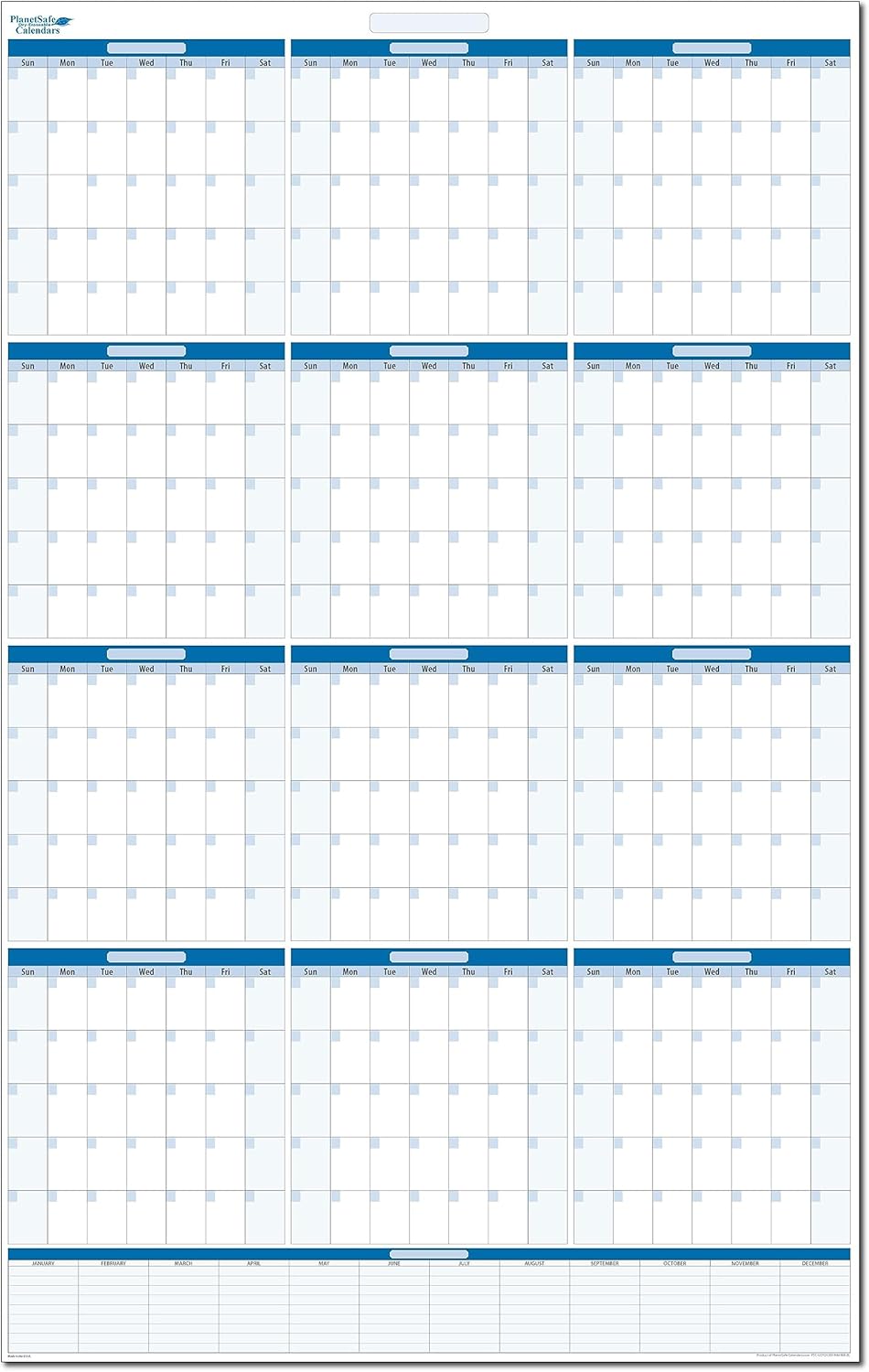 12-Month Undated Vertical Dry-erasable wall planner No Months Preprinted. Memo Area 24" wide X 38" Tall. No Ghosting/Staining!