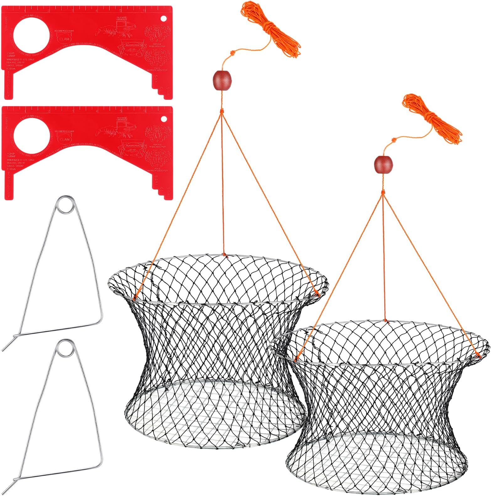 Windyun 2 Sets Crab Trap Bait Wire Grid Bottom Crab Nets Foldable Fishing Net Hand Casting Cage with Harness and Bait Clip