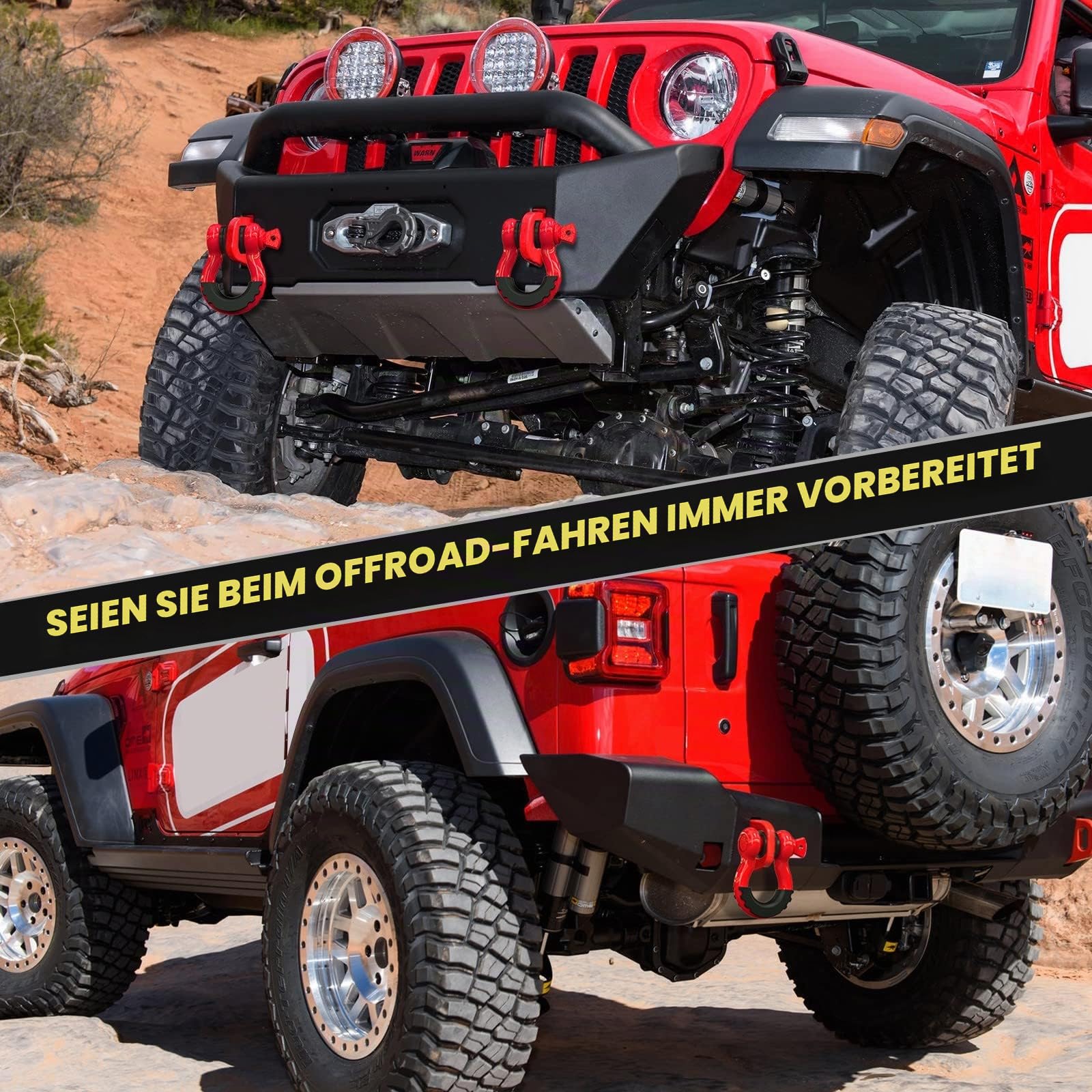 Nilight 90053B D-Ring-Schäkel, 4,75 Tonnen Kapazität mit 2,2 cm Stift, robuster Off-Road-Bügelschäkel mit Isolatoren und Unterlegscheiben-Kit für Jeep, LKW, Fahrzeug, Rot (90053B)