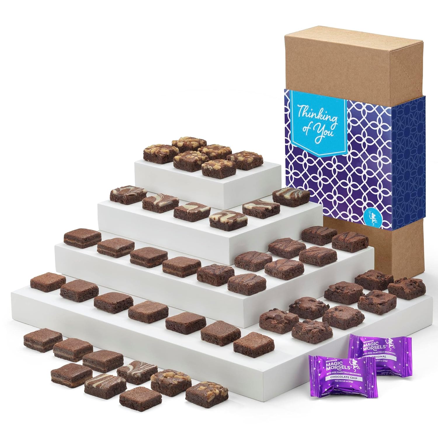 Fairytale Brownies Thinking of You Magic Morsel 48 Individually Wrapped Gourmet Chocolate Food Gift Basket for Sympathy Good Luck or All-Occasion - 1.5 Inch x 1.5 Inch Bite-Size Brownies - 48 Pieces - Item LT448