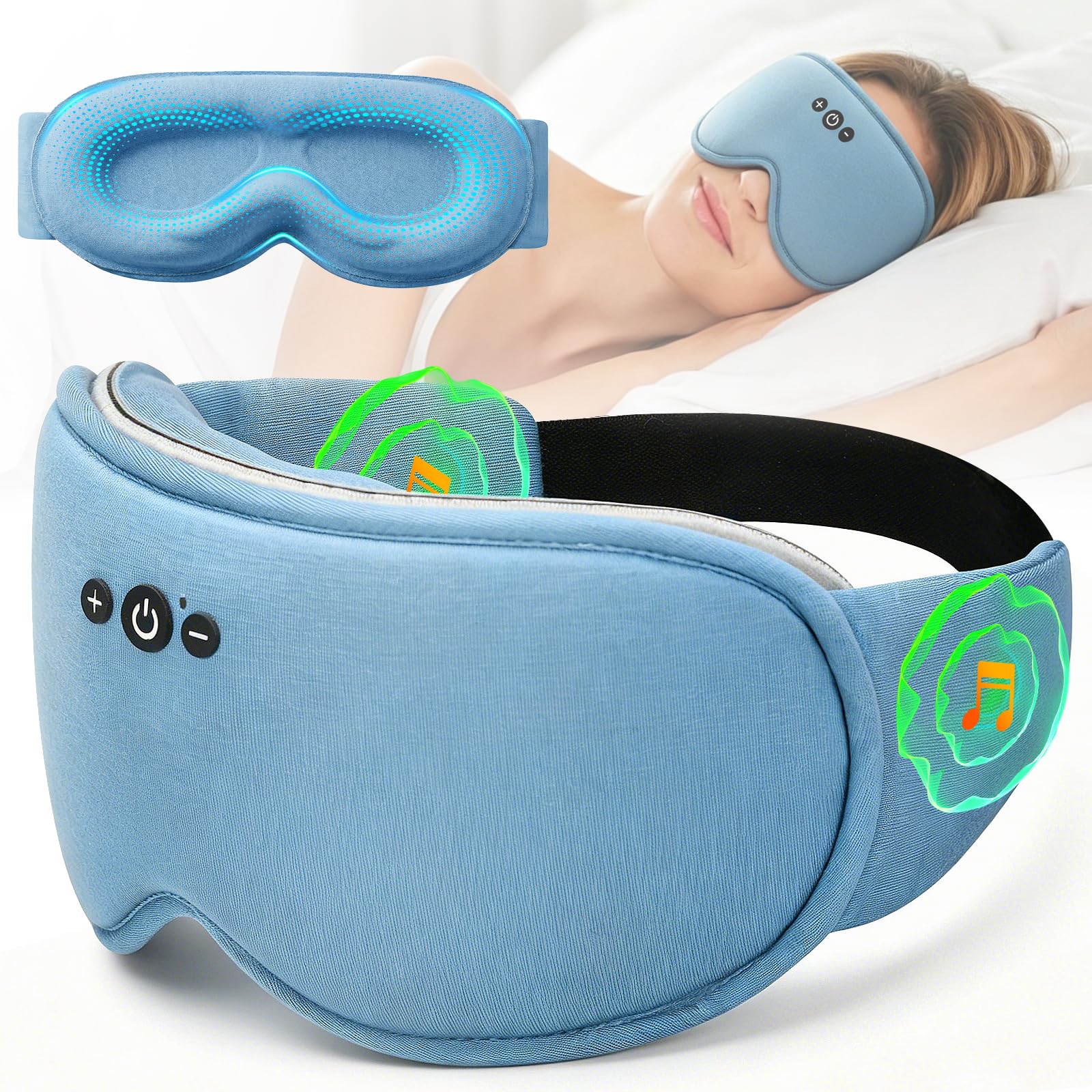 Maschera per dormire Bluetooth V5.4 3D senza fili 100% Blackout Cuffie anti rumore per dormire per uomo donna e per dormienti laterali/viaggi