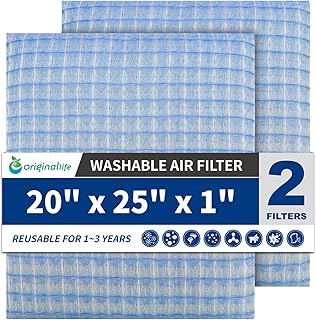 Originallife Washable Reusable HVAC | AC | Air Conditioner | Furnace Air Filter Replacement 20x25x1 MERV 8, 2-pack