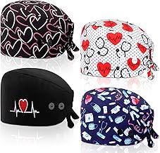 Unittype 4 Pcs Nurse Caps for Women Nursing Working Caps with Button and Sweatband Adjustable Elastic Scrub Hats for Dentist