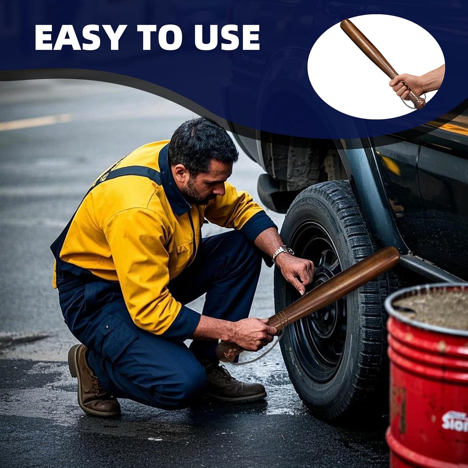 Quality Rubberwood Tire Thumper - Fish Bat Knocker - Tire Pressure Baton Rod for Car Tires, Used for Self Checking, Truck Defense Tool