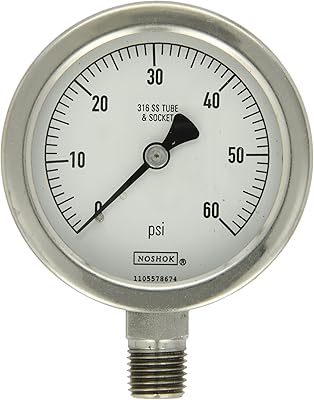 NOSHOK 400 Series All Stainless Steel Dry/Fillable Dial Indicating Pressure Gauge with Back Mount, 2-1/2