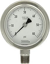 NOSHOK 500 Series Stainless Steel Liquid Filled Dial Indicating Pressure Gauge with Bottom Mount, 2-1/2