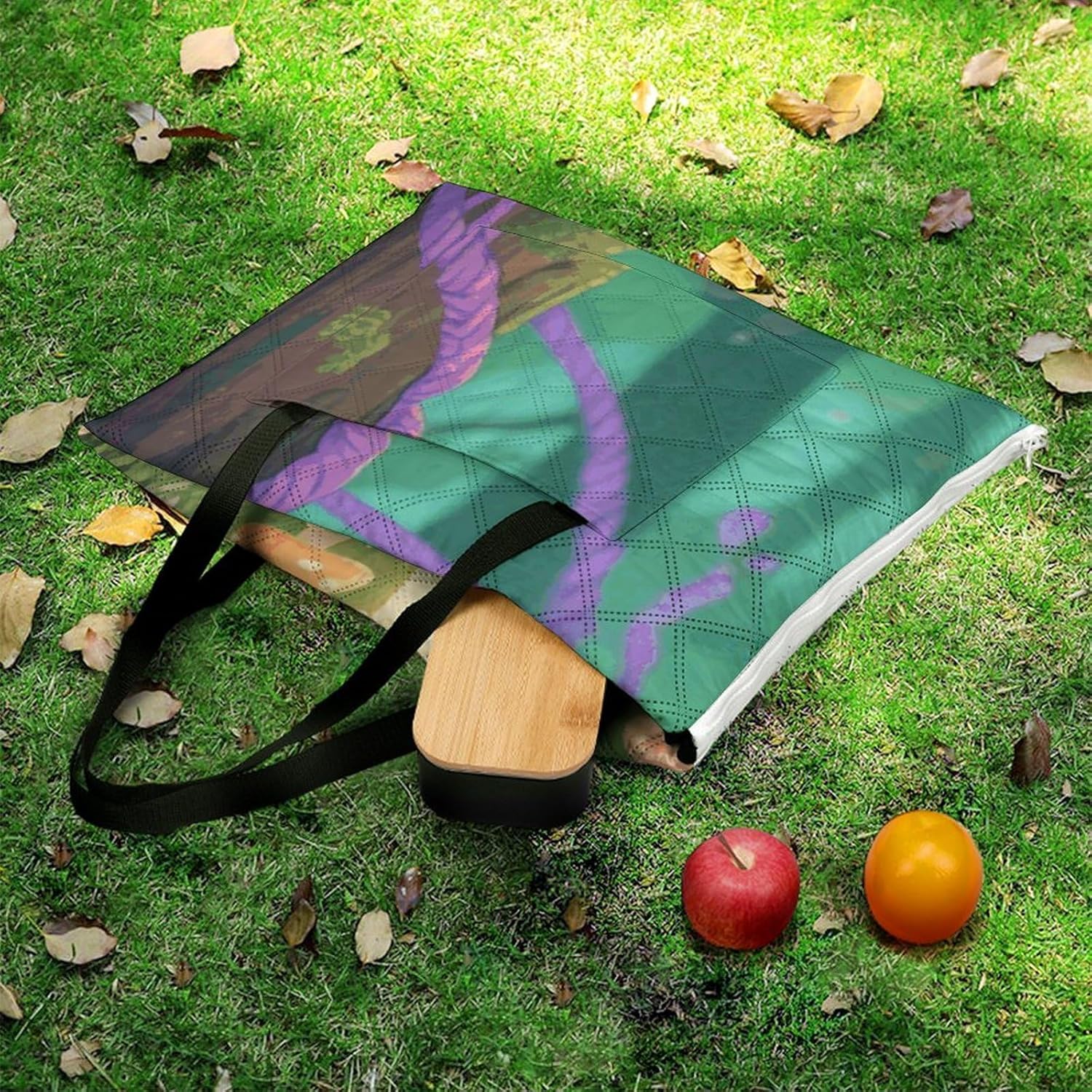 Lovely Hedgehog Picnic Blanket 150x150cm, Foldable 2-in-1 Picnic Mat and Tote Bag Portable Waterproof Beach Mat Sandproof Outdoor Blanket for Park, Hiking, Beach, Camping, Travel