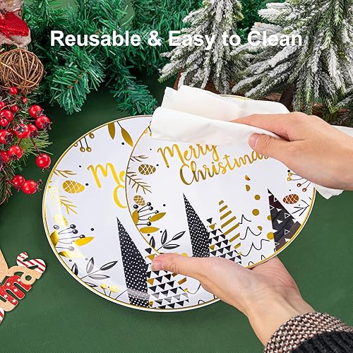 Miniatura 6 de WDF 50 platos de plástico desechables de Navidad, platos azules con copo de nieve blanco incluyen 25 platos llanos, 25 platos de ensalada, platos de