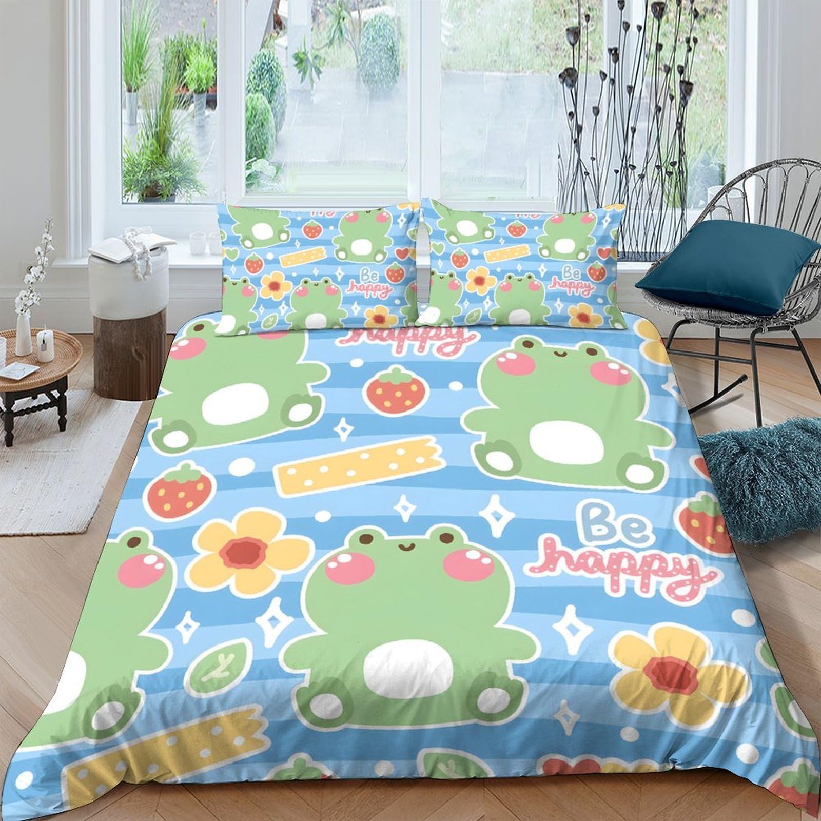 Ctjqhvkz Style-7 3D Printed Cute Frog Fitted Sheet Microfiber Floral Cartoon Bed Cover For Bedroom Dorm Mattress Protection Decor Single（135X200cm）