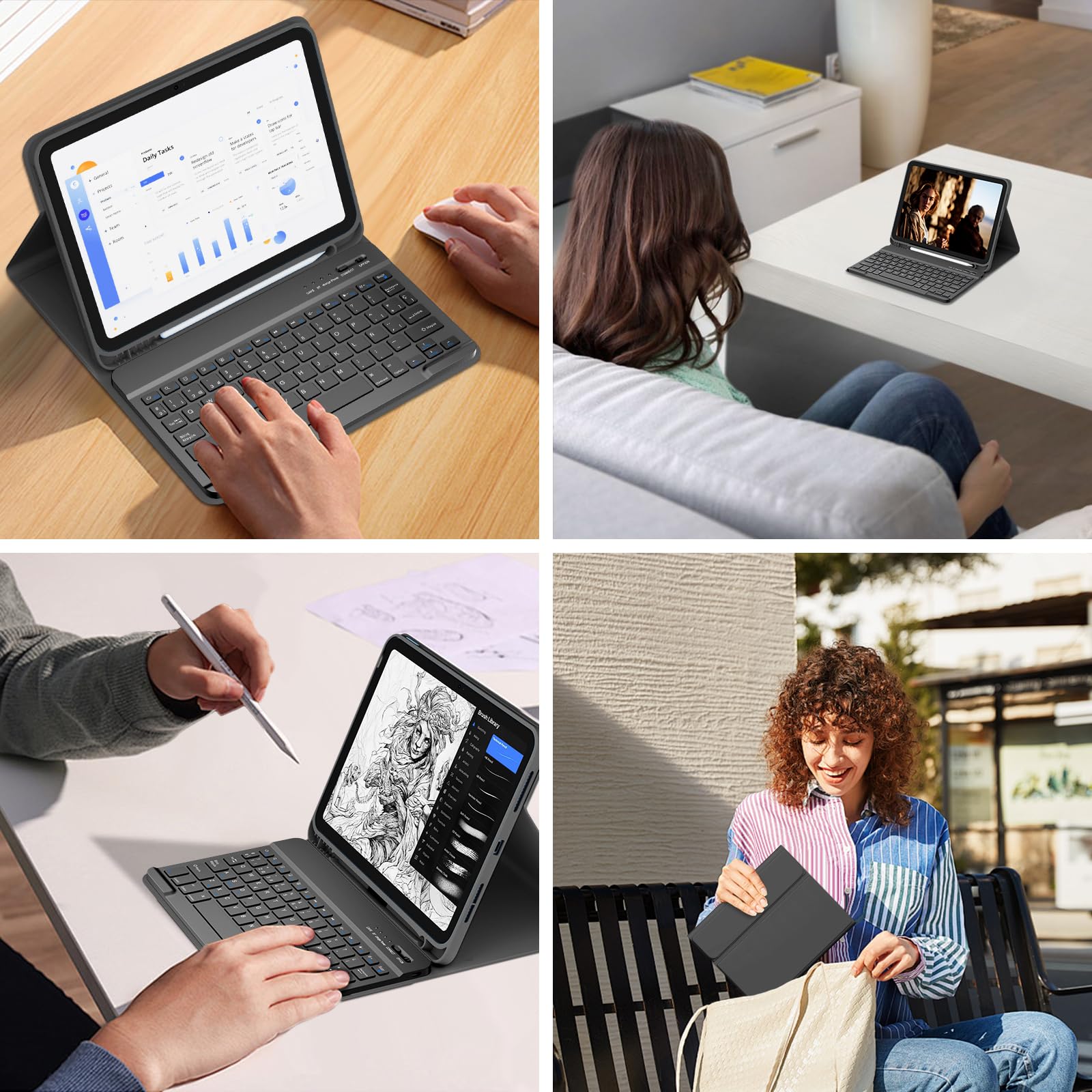 CC Store Teclado iPad Air 11(M2,2024/M3,2025), Funda Teclado para iPad Pro 11 4/3/2/1 Gen, iPad Air 5/4 Gen, Español Ñ, Keyboard Inalámbrico Bluetooth Desmontable y Fundas con Soporte de Lápiz