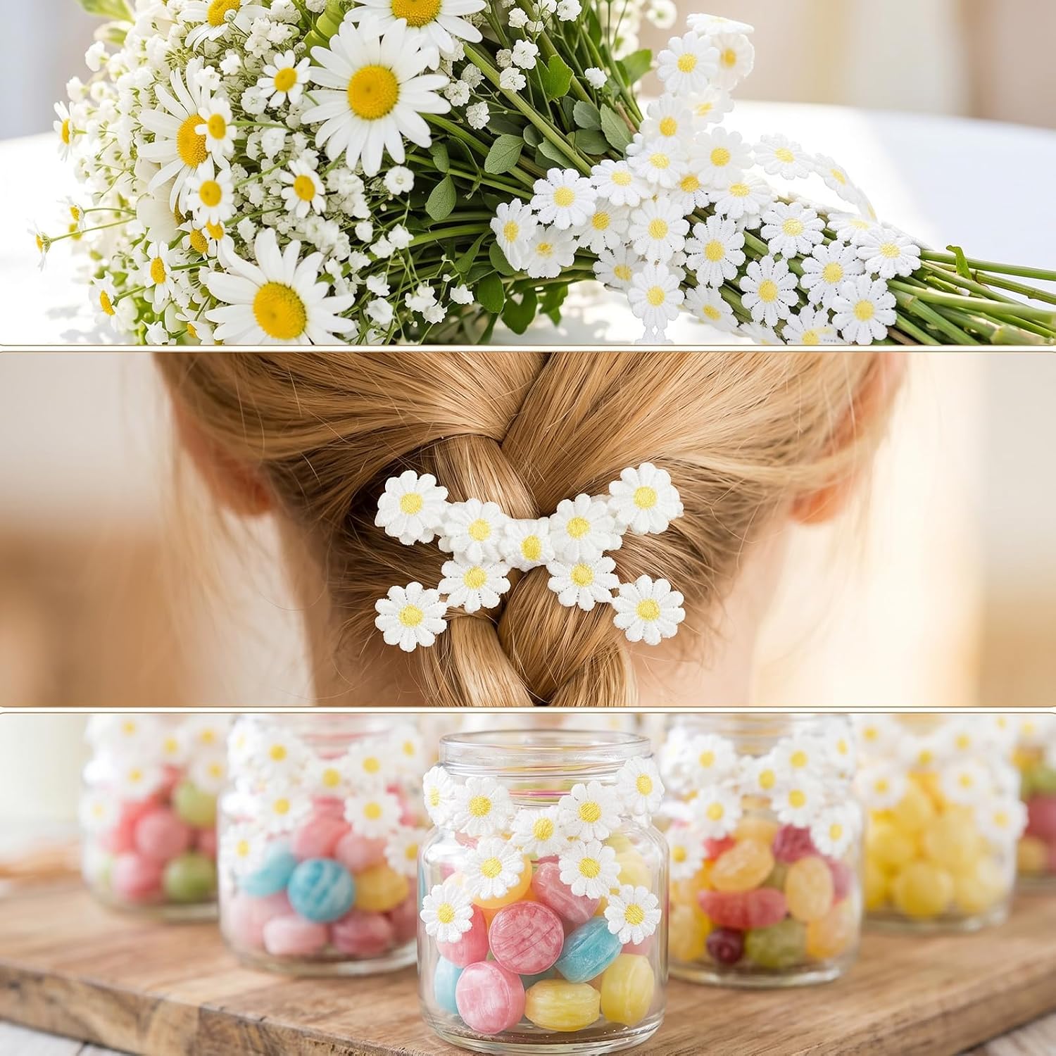 5 Yards Daisy Lace Trim Ribbon Daisy Embroidered Ribbon Roll Flower Lace Trim Sewing Accessories for Dress Hair Band Wedding Party Decor Bouquet Packaging DIY Craft Projects (White)