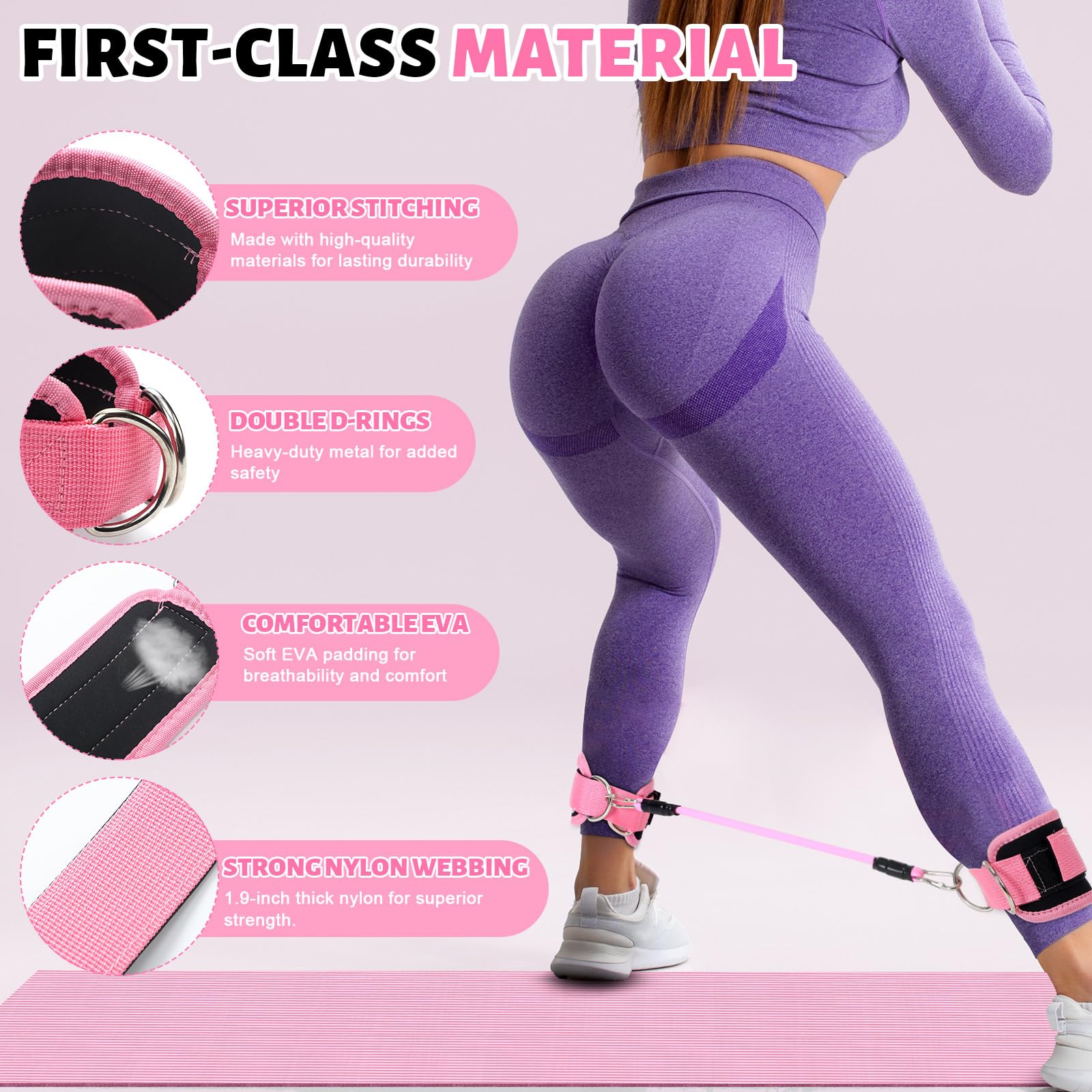 RoundFunny Set of 18 Pilates Ring Essential Kit for Women Pilates Ring and Ball Ankle Resistance Band Yoga Strap Socks Mat Arm Stretcher Latex Tube Gym Back Bag Exercise Equipment for Workout: Pink
