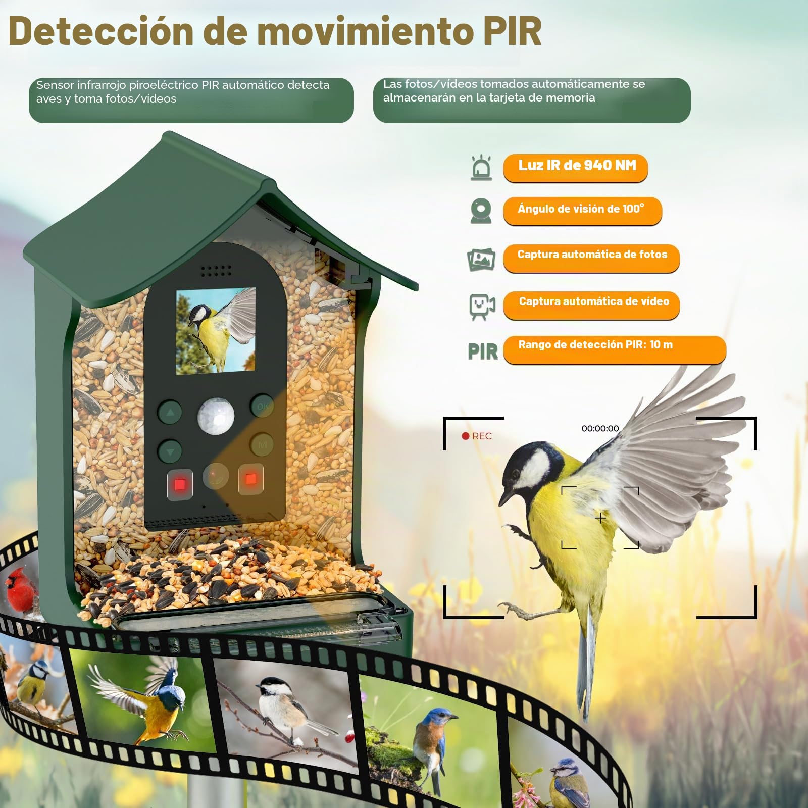 Comedero Pajaros Camara Inteligente, 1080P HD Comedero Pájaros Exterior Comedero para Pájaros Que Graba Automáticamente Videos e Imágenes es Adecuado para Jardines Exteriores