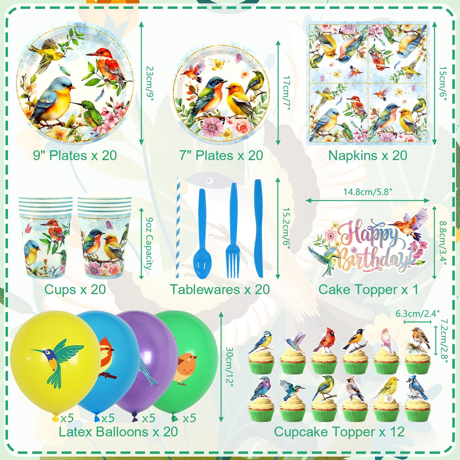 Bird Party Supplies, Includes Happy Birthday Banners, Plates, Tablecloth, Cups, Balloon and Straws,for Bird Theme Baby Shower Summer Tea Party Decorations (Banners)