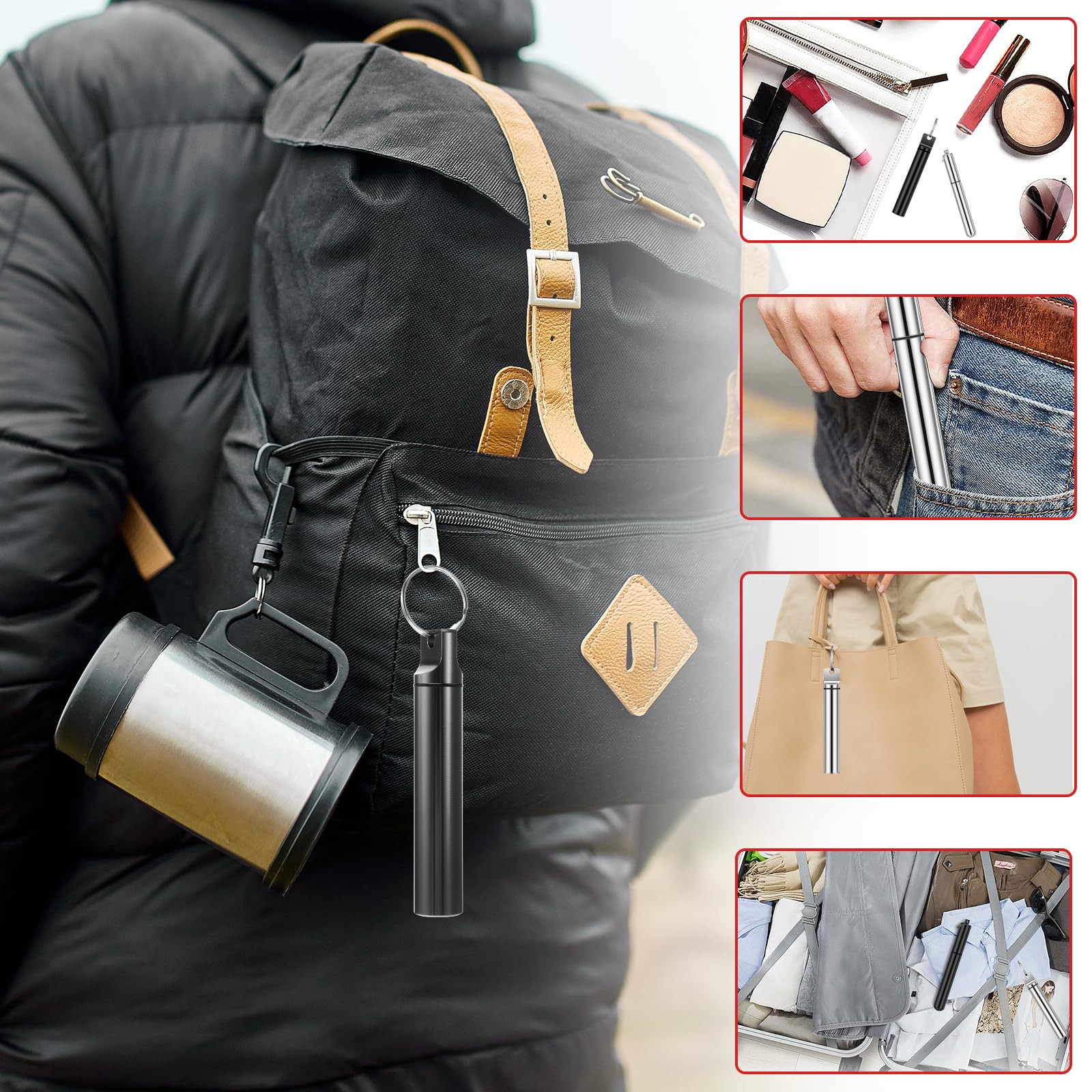 4 Stück Tragbarer Zahnstocherhalter,Mini Metall Zahnstocher Box,Wasserdicht Zahnstocher Fall,Zahnstocher Container mit Schlüsselanhänger,Zahnstocherhalter für Unterwegs,Picknick (2 Größen)