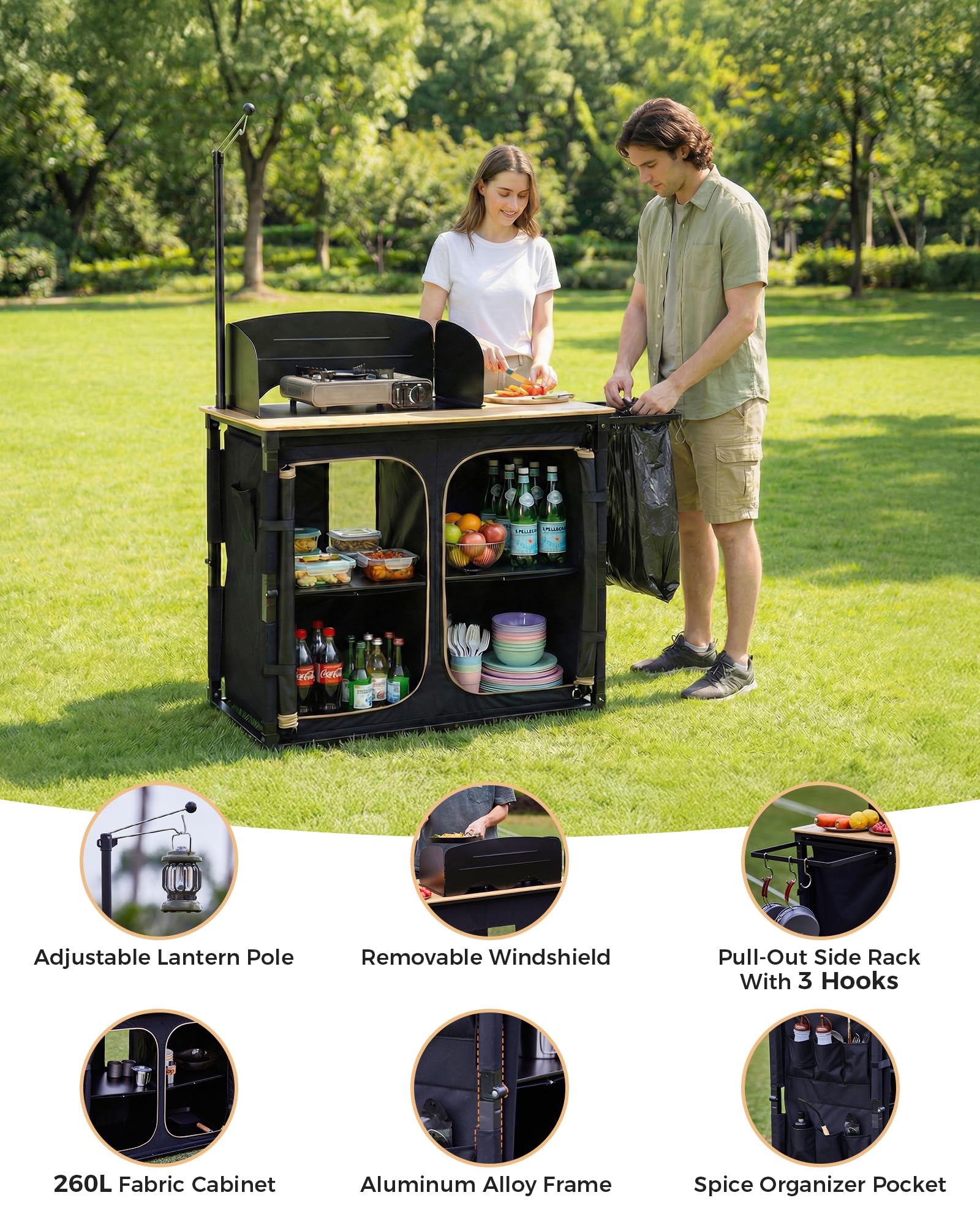 KingCamp Bamboo Camp Kitchen Station, Folding Overland Camping