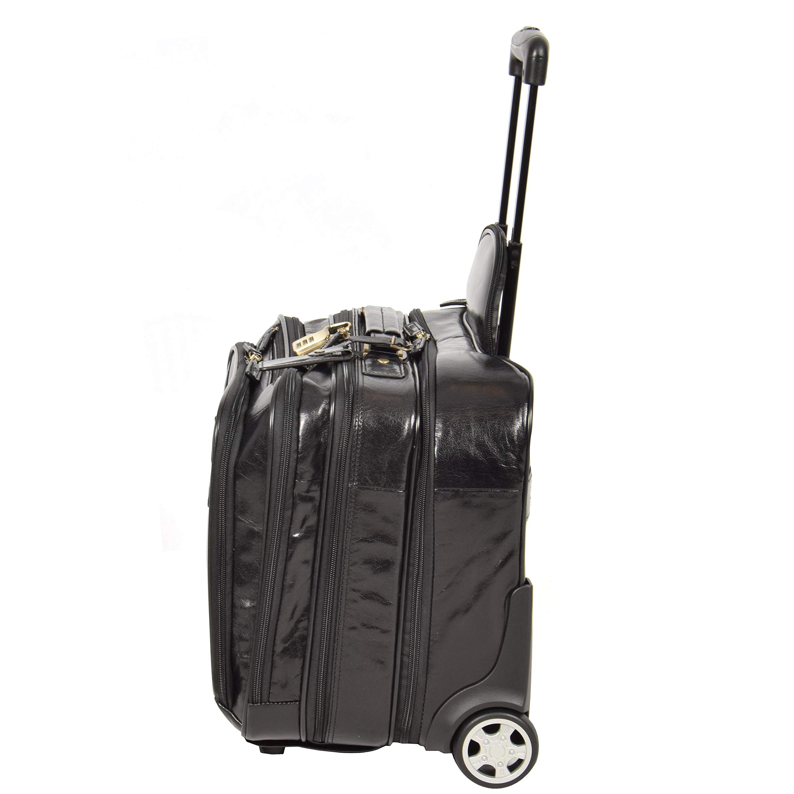 Borsa da viaggio in vera pelle con manico telescopico HOL15, Nero , L, Custodia pilota con ruote