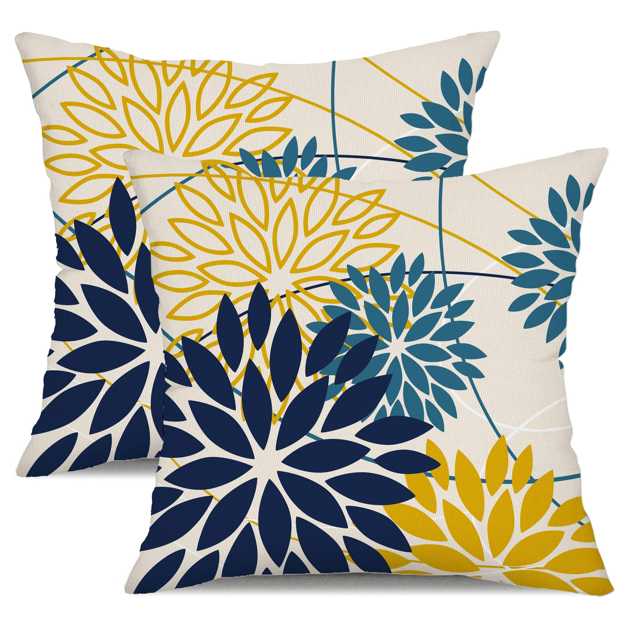 DFXSZ Blue Yellow Flower Pillow Covers 18x18 Inch Set of 2 Outdoor Throw Pillows Outdoor Waterproof Decor for Living Room Sofa Patio Funiture Garden