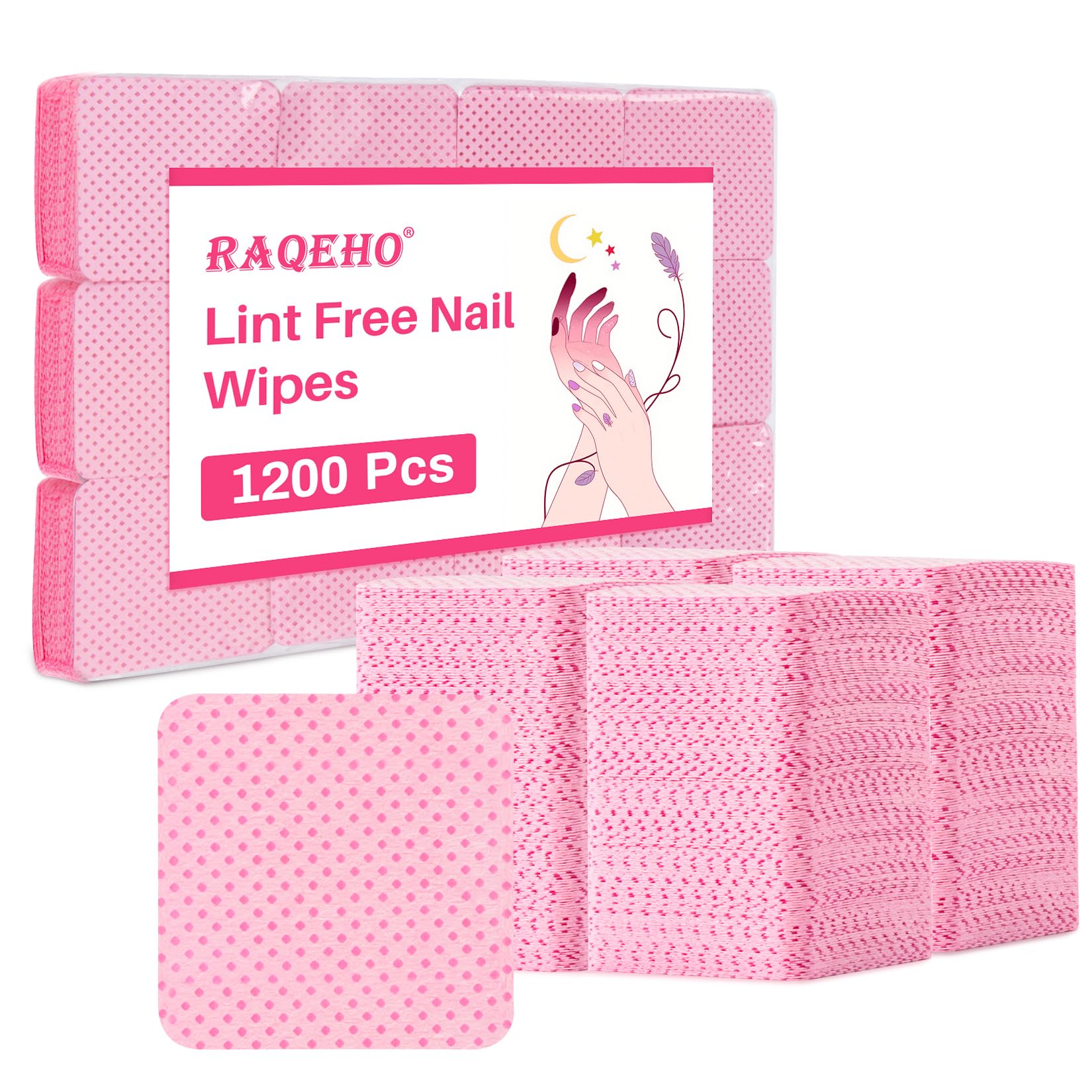 1200 Lint Free Nail Wipes - Nail Polish Remover Pads, Glue or Gel Remove, Use with Acetone or Alcohol, Eyelash Brush & Nail Art Brushes Cleaning, Nail Art Supplies, Nail Stuff for Techs, Pink