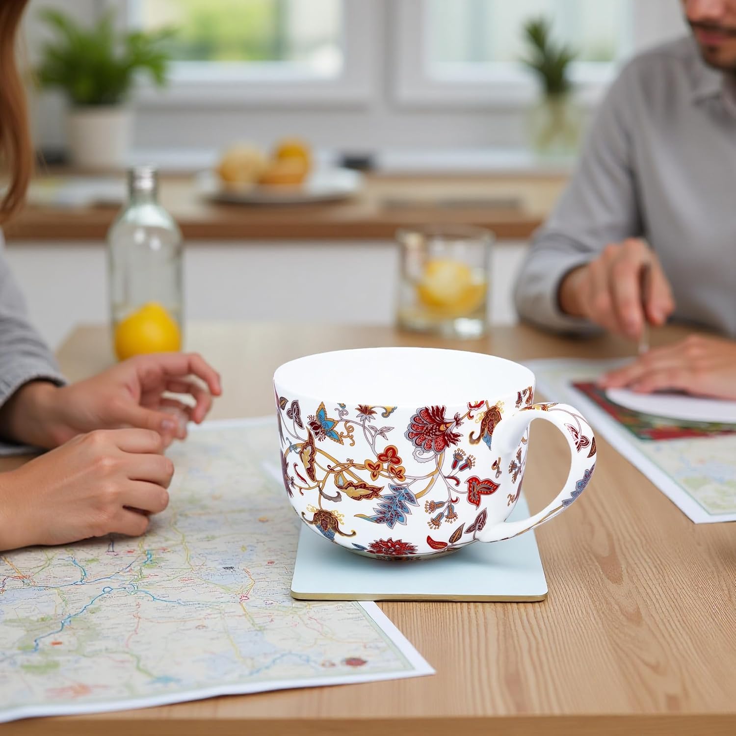 25 Ounce Bone China Soup Bowls with Handles Large Soup Mug for Coffee Cereal Oatmeal Latte Flora Soup Bowl Bone China Soup Cup Microwave Safe (Red) - Image 6