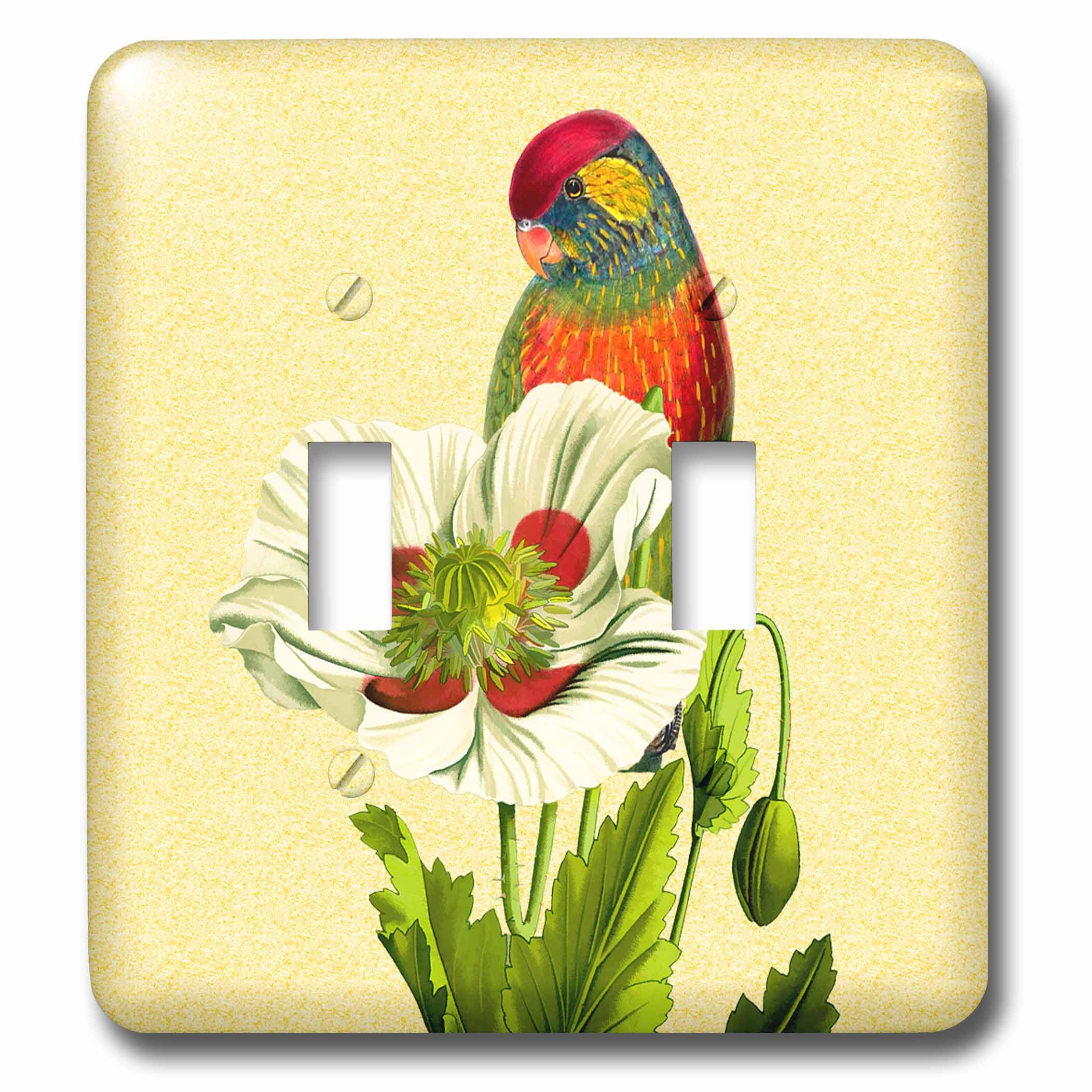 Interrupteur Lorikeet perroquet arc-en-ciel multicolore et coquelicot blanc rouge 3dRose