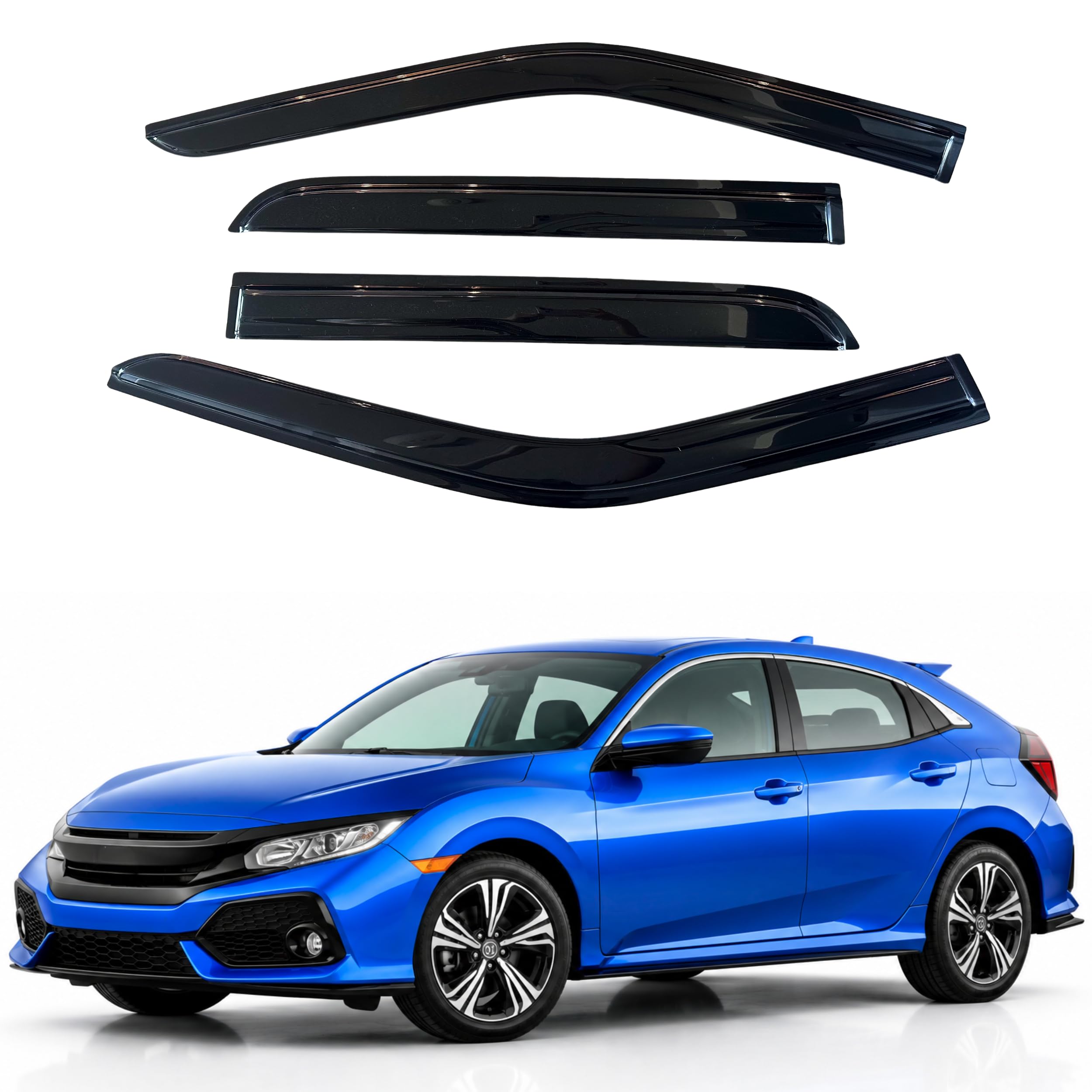 IG Window Visors Fit for 2016-2021 Honda Civic Hatchback, Out-Channel Rain Guards Vent Wind Deflectors 4PC, Car Accessories for 16-21 Civic (Hatchback Only)