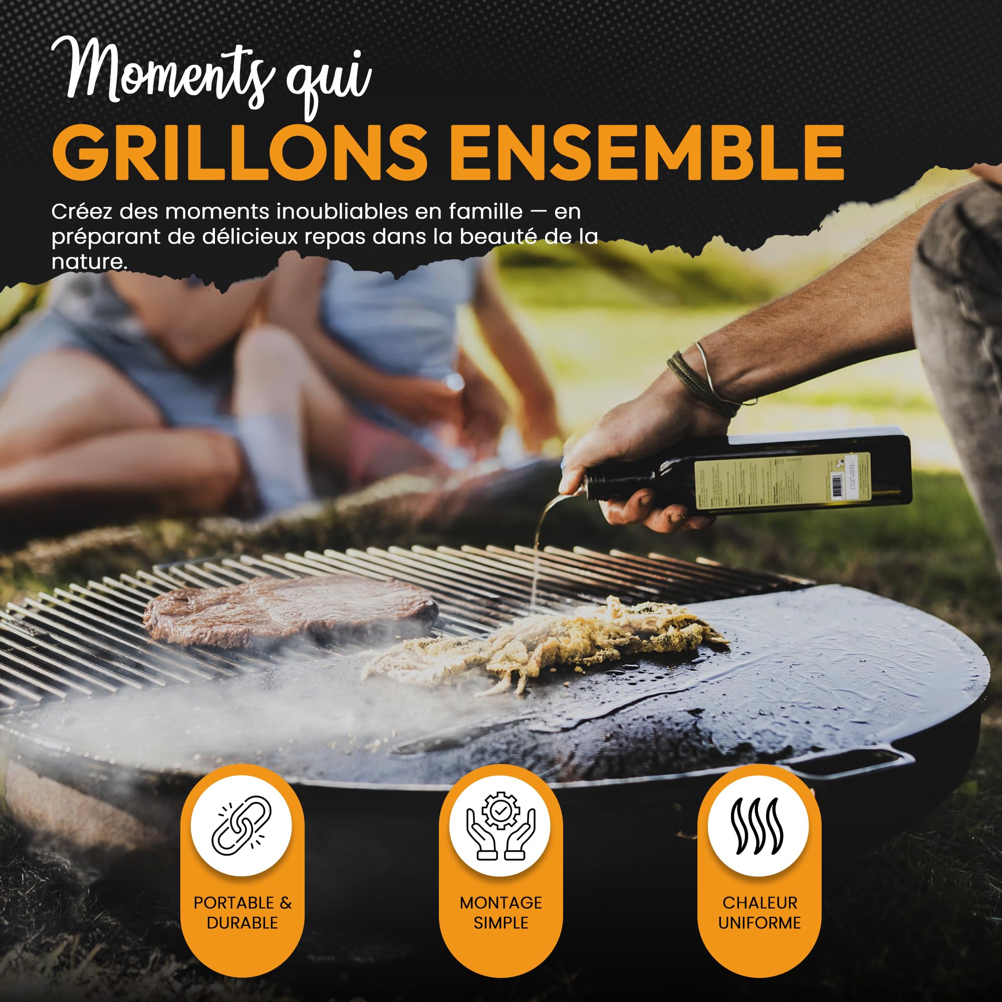 BonFeu ½ BonGrill Plaque de Grill Ø80cm - Plaque de Grill Gaz & Bois - Plancha Grill - Plaque de Cuisson - Plancha pour Cheminée de Jardin, Poêle de Terrasse et Foyer - Acier de Haute Qualité