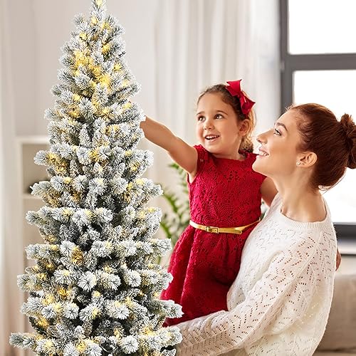 Miniatura 148 de Goplus Árbol de Navidad negro sin luz de 7.5 pies, árbol de Halloween artificial con 1258 puntas de rama, soporte de metal, árbol completo