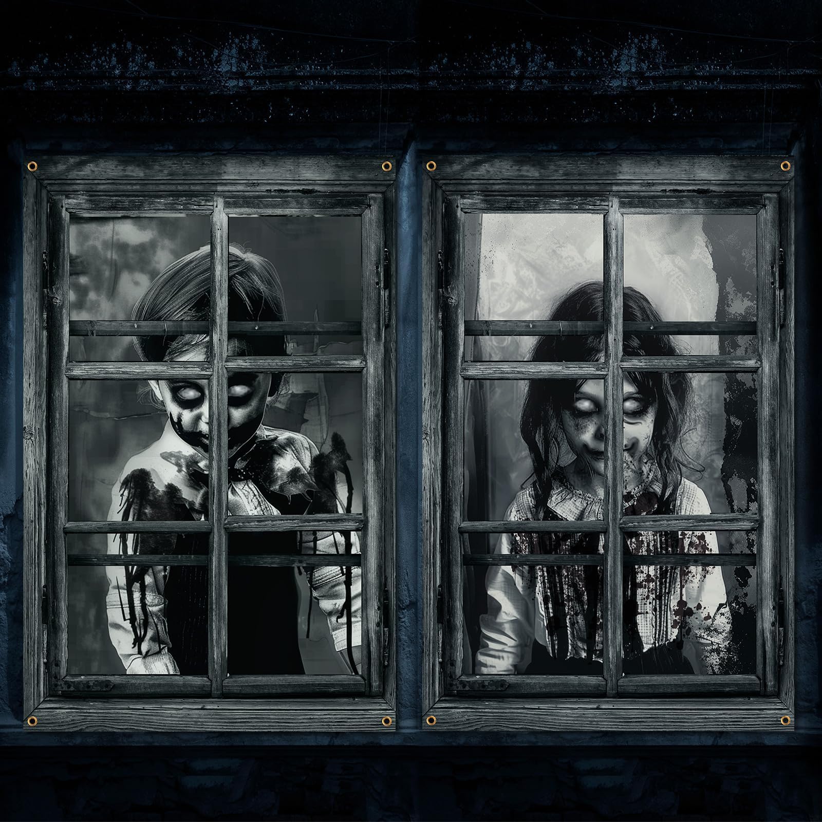 Qylazune Green 2Pcs Halloween Decorations Scary Window Curtains Cover Gothic Horror