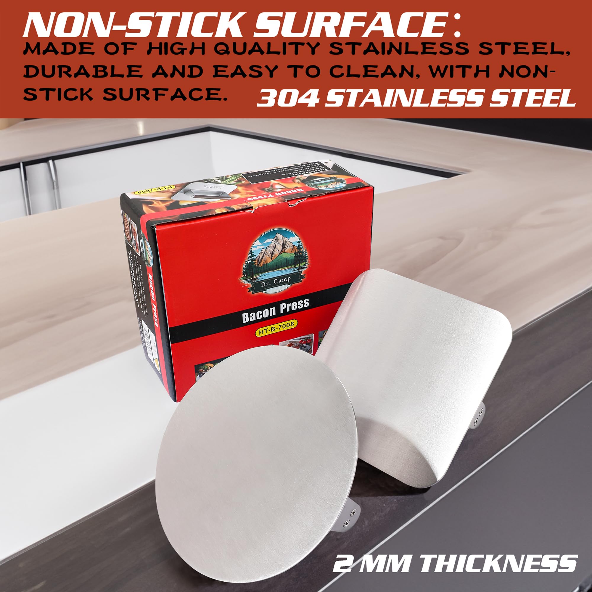 Dr.Camp Edelstahl Burgerpresse - 17,8cm Smash Presse Für Perfekte Burger Patties