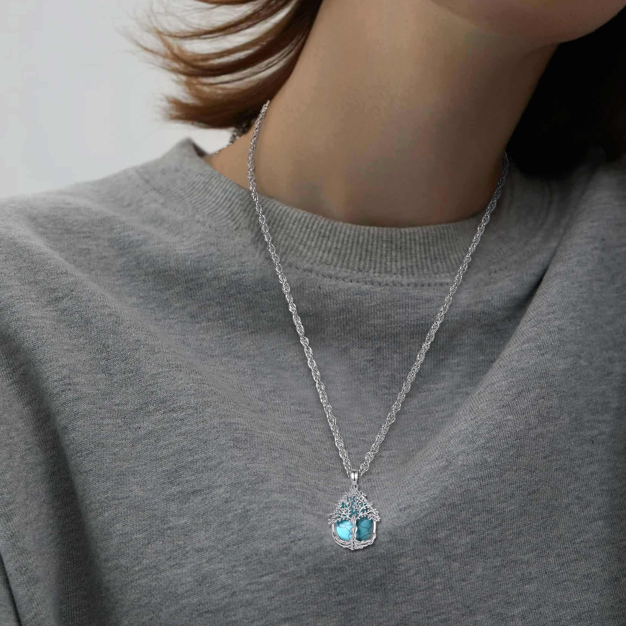 AEONSLOVE Collana Albero della Vita Donna con Cristallo, Ciondolo Albero della Vita con Pietra di Luna Ossidiana Collana Ametista Turchese Malachite Gioielli Pietre e Cristalli