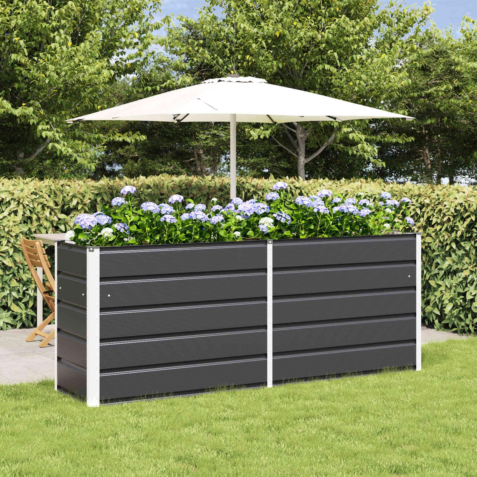 Fengshui Verzinkter Stahl Pflanzkübel Anthrazit 195x50x75 cm | Robust, wetterfest, einfache Montage, für Garten und Terrasse, modernes Design