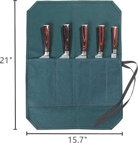 Miniatura 8 de Organizador de fundas para cuchillos, lona encerada duradera con forro resistente a los cortes, 5 bolsillos (caqui)